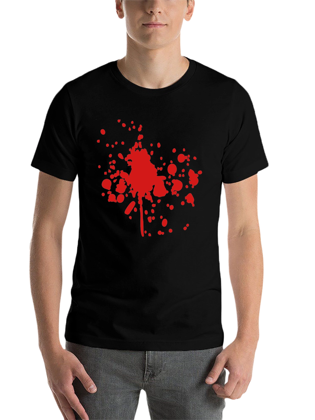 Black Red Splatter Print Black T-Shirt view 7