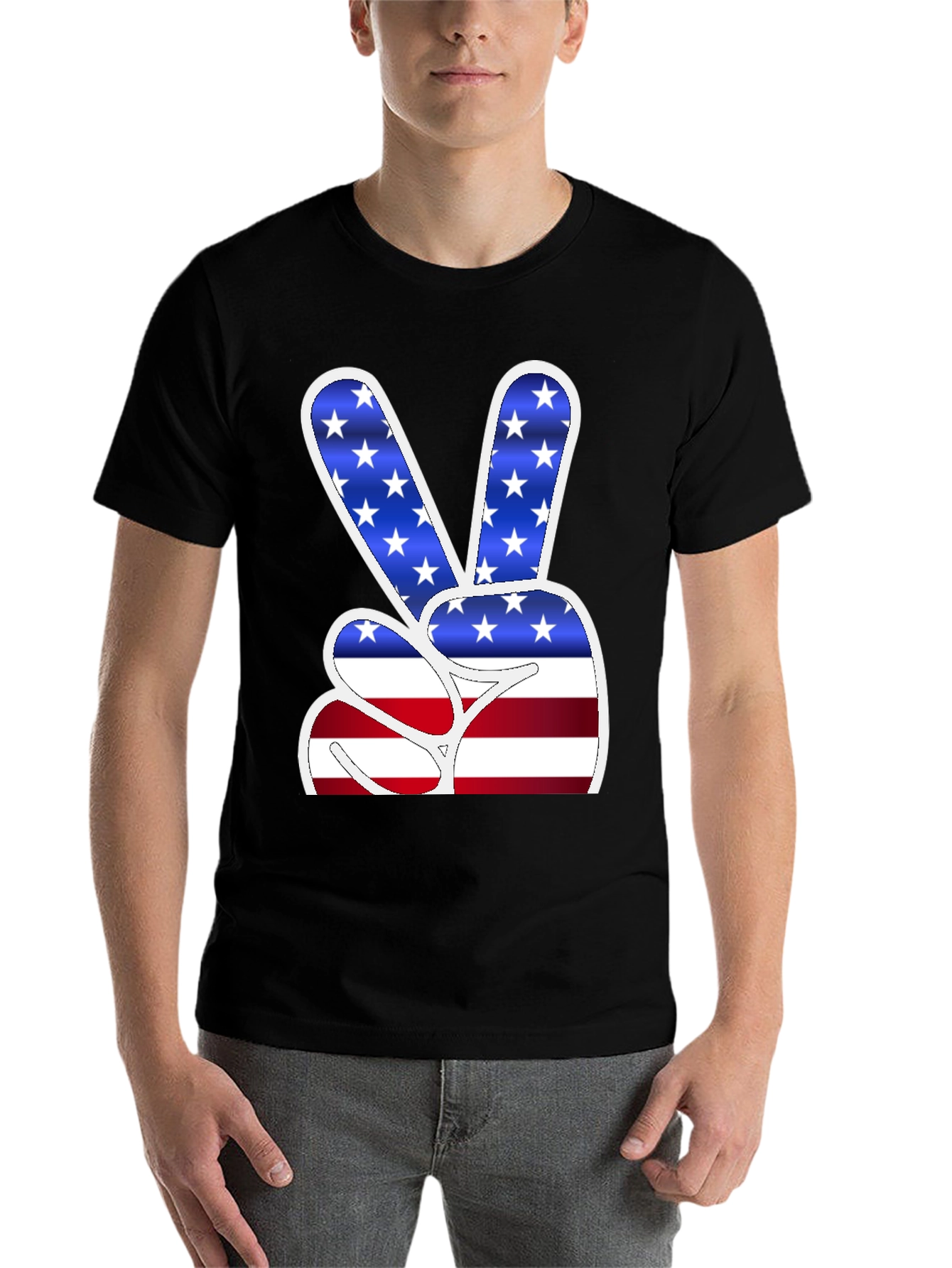 Black American Flag Peace Sign Graphic T-Shirt view 7