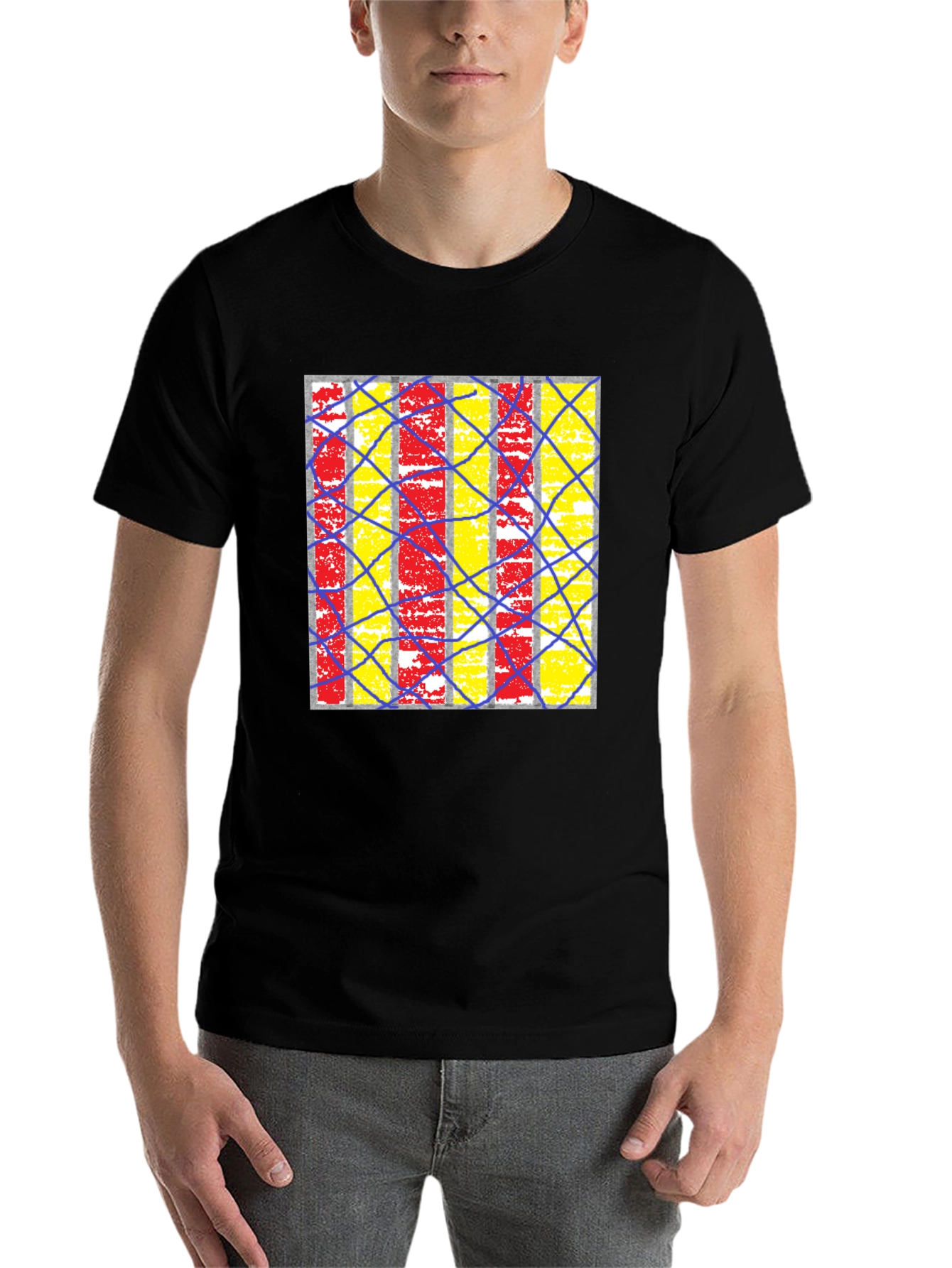 Black Abstract Graphic Print Crew Neck T-Shirt view 7