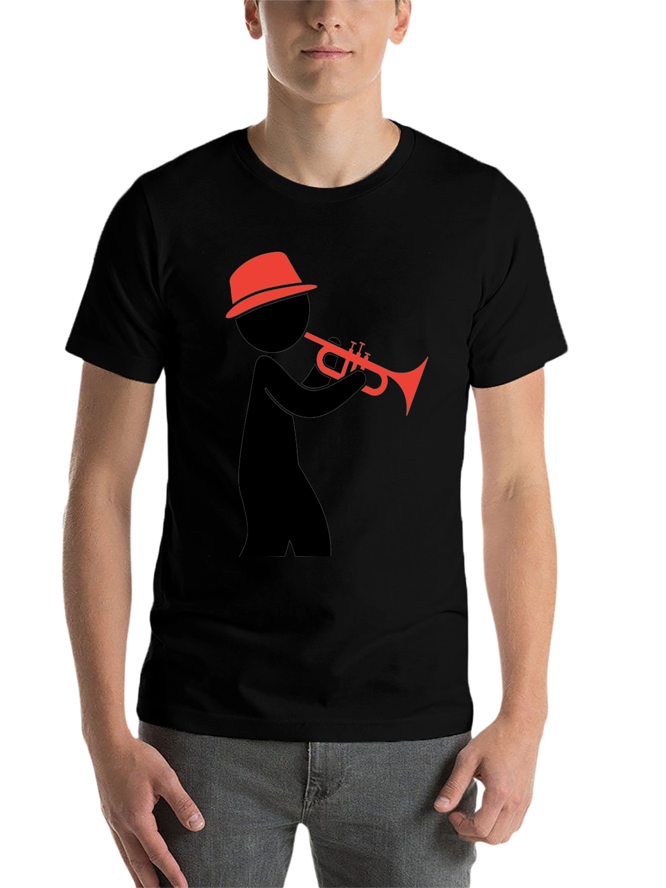 Black Cool Black T-Shirt with Trumpet Player Graphic view 7