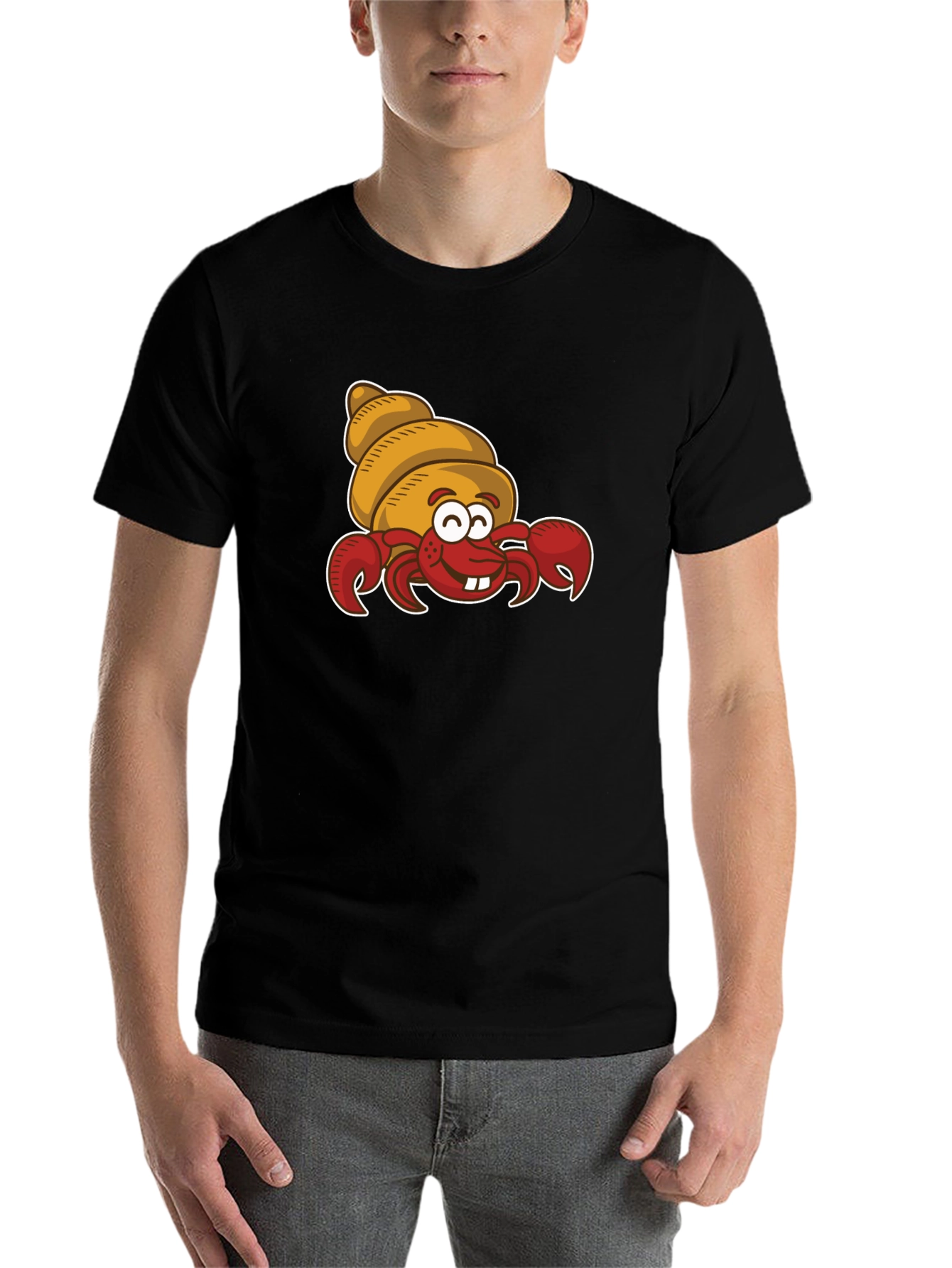 Black Cartoon Hermit Crab Graphic T-Shirt view 7