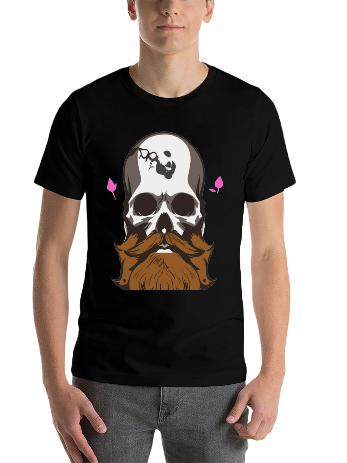 Black Skull and Beard Graphic Print T-Shirt view 7