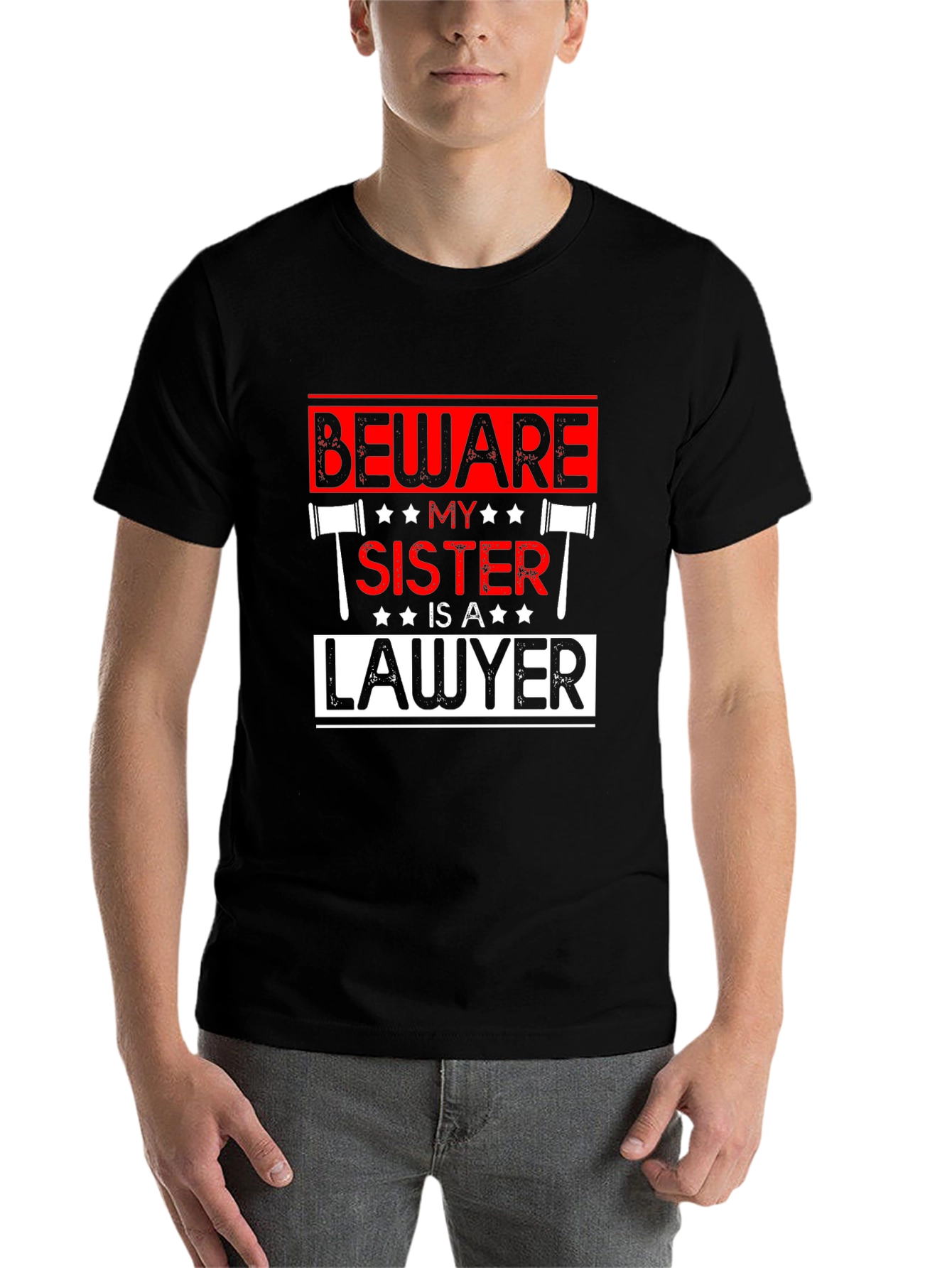 Black Beware My Sister Is A Lawyer T-Shirt view 7