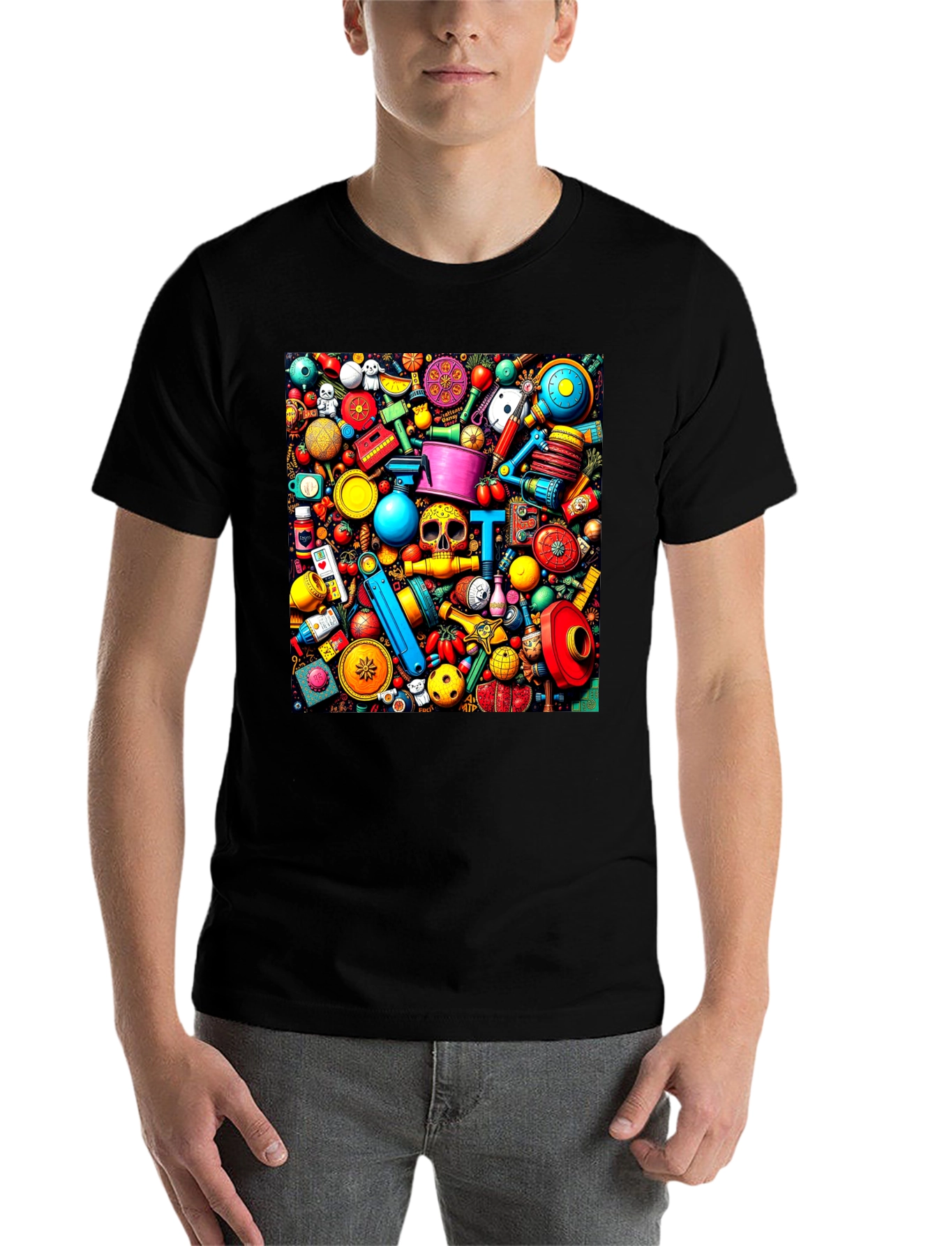 Black Colorful Doodles T-Shirt view 7