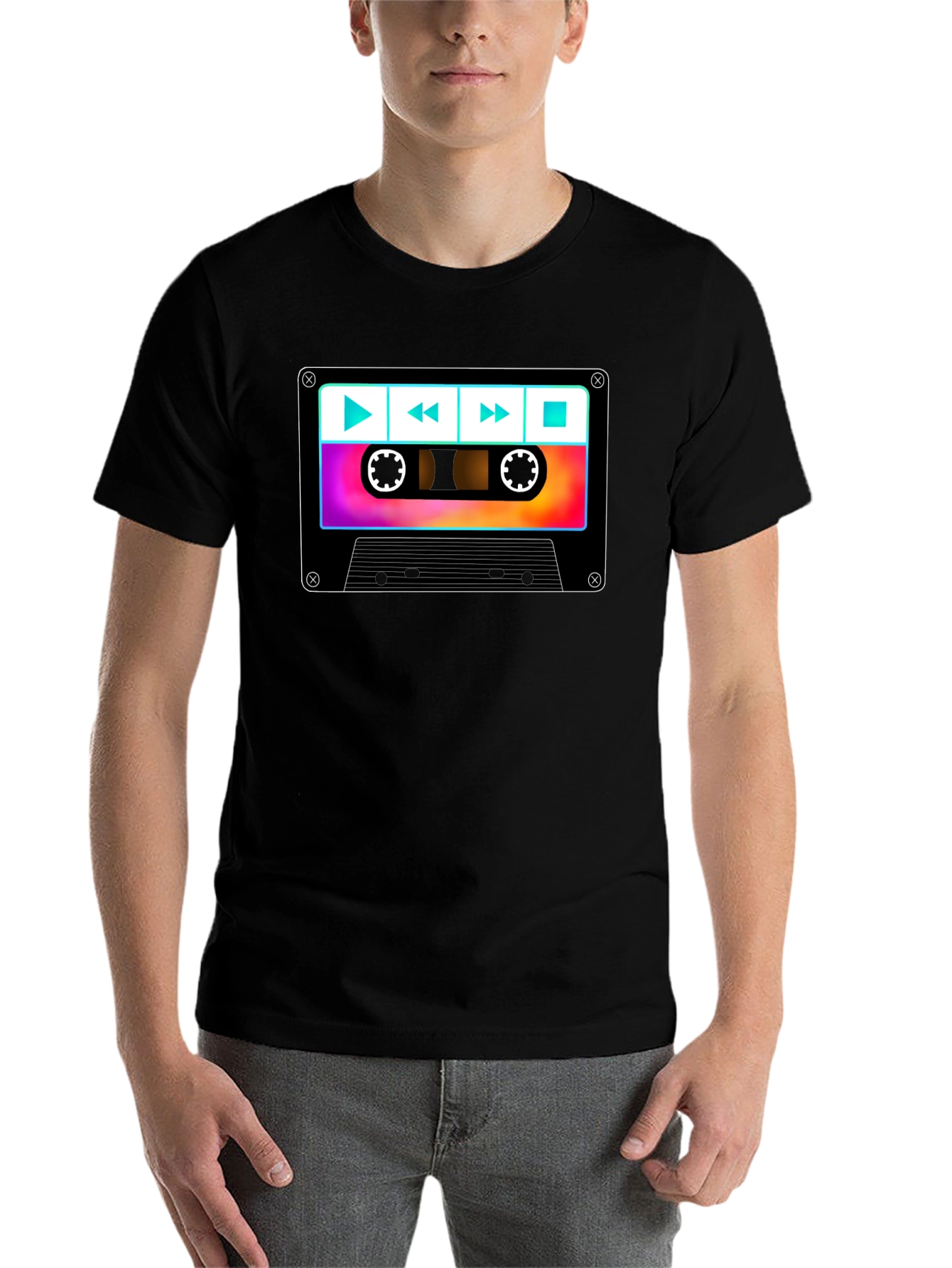Black Retro Cassette Tape Graphic T-Shirt view 7