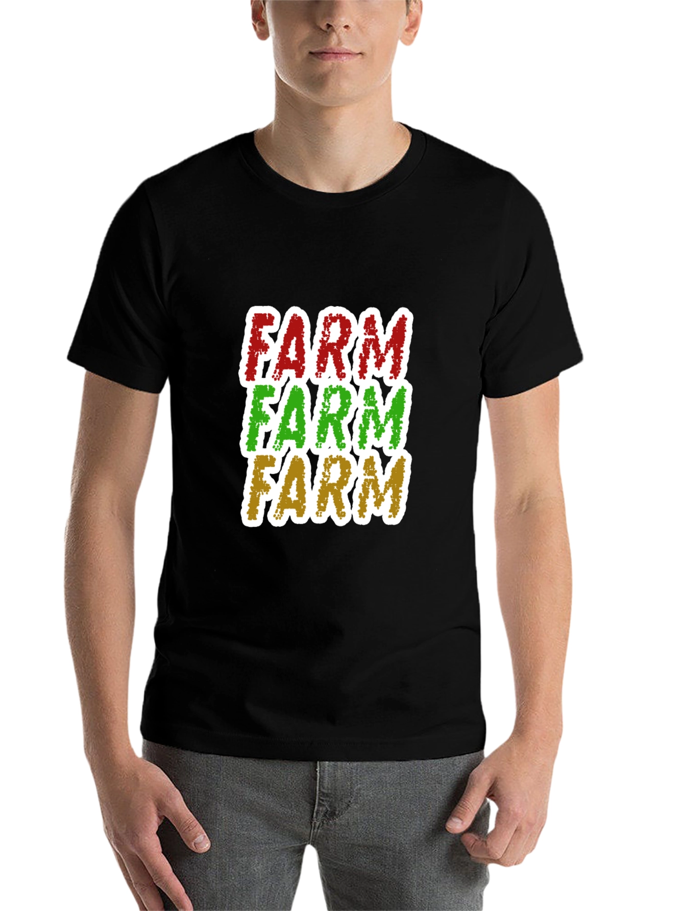 Black FARM Text Graphic Tee - Cool Farmer T-Shirt view 7