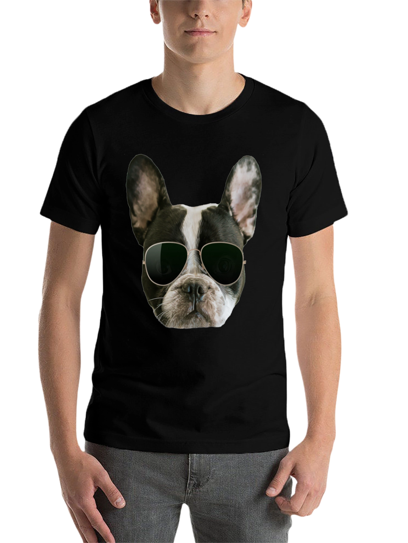 Black Cool Dog Graphic T-Shirt - Black Cotton Blend view 7
