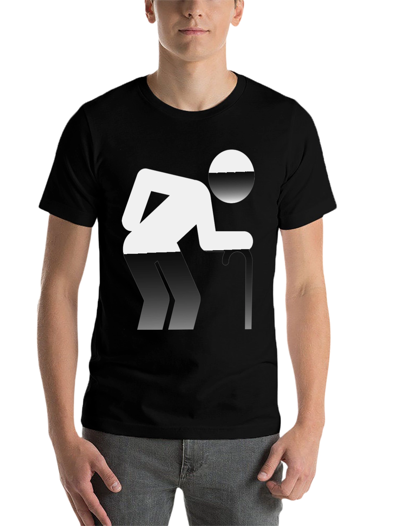 Black Novelty T-Shirt: Funny Pictogram Design, Black Cotton Tee view 7