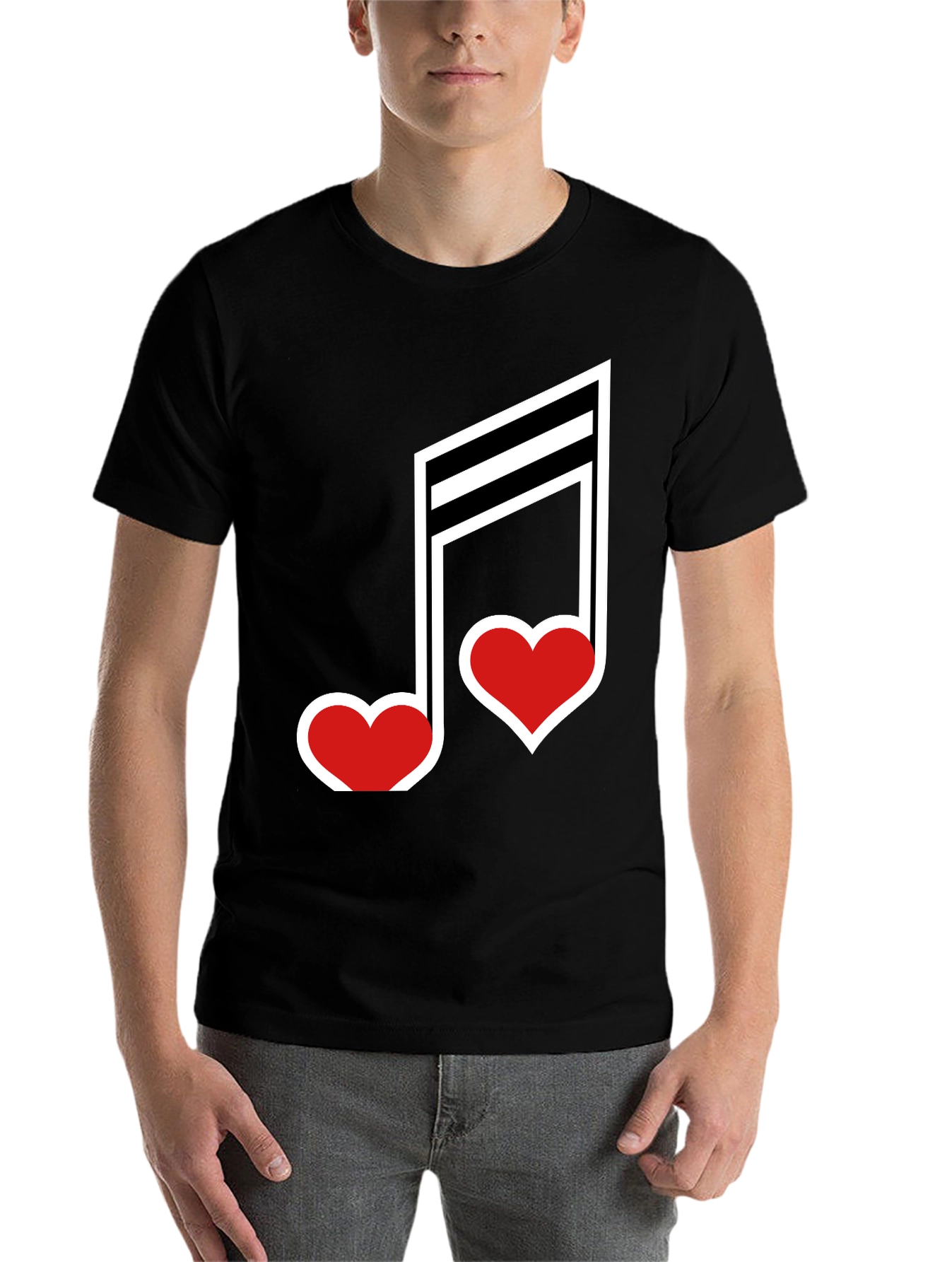 Black Musical Heart Note Graphic Tee - Black Cotton T-Shirt view 7