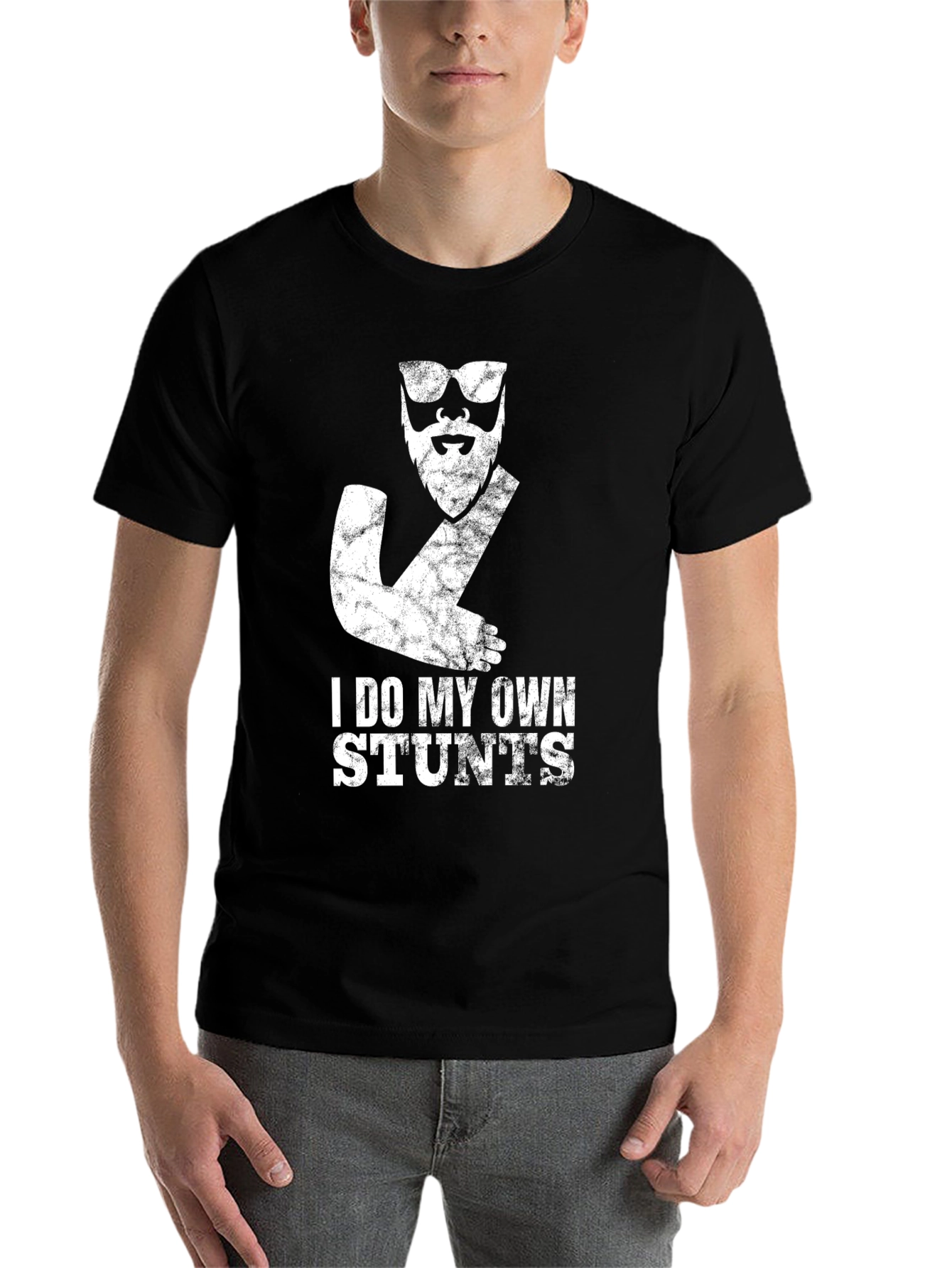 Black I Do My Own Stunts T-Shirt - Funny Injury Shirt view 7