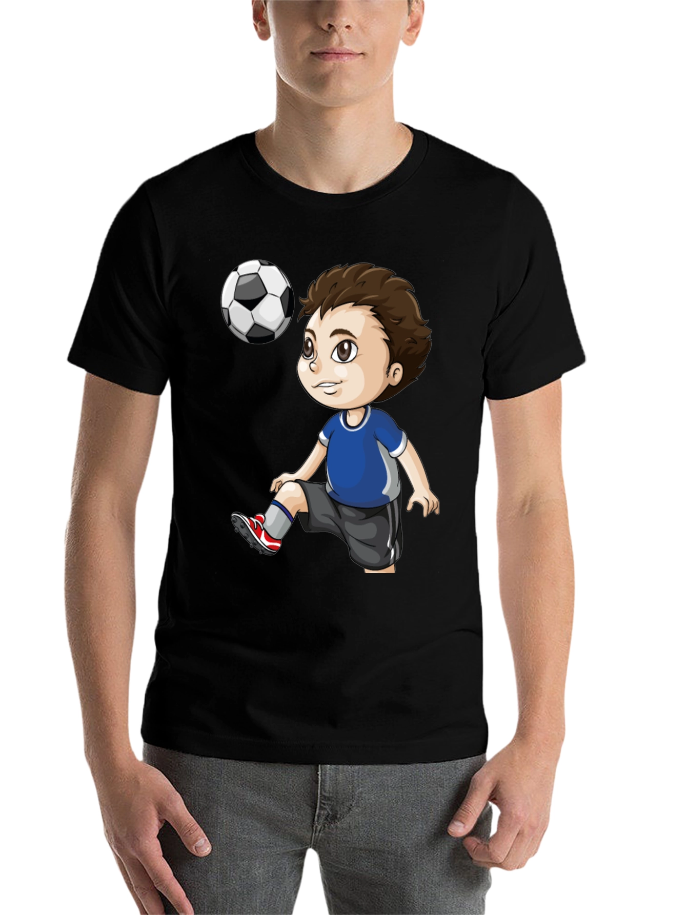 Black Soccer Kid Graphic T-Shirt - Black Cotton Tee view 7