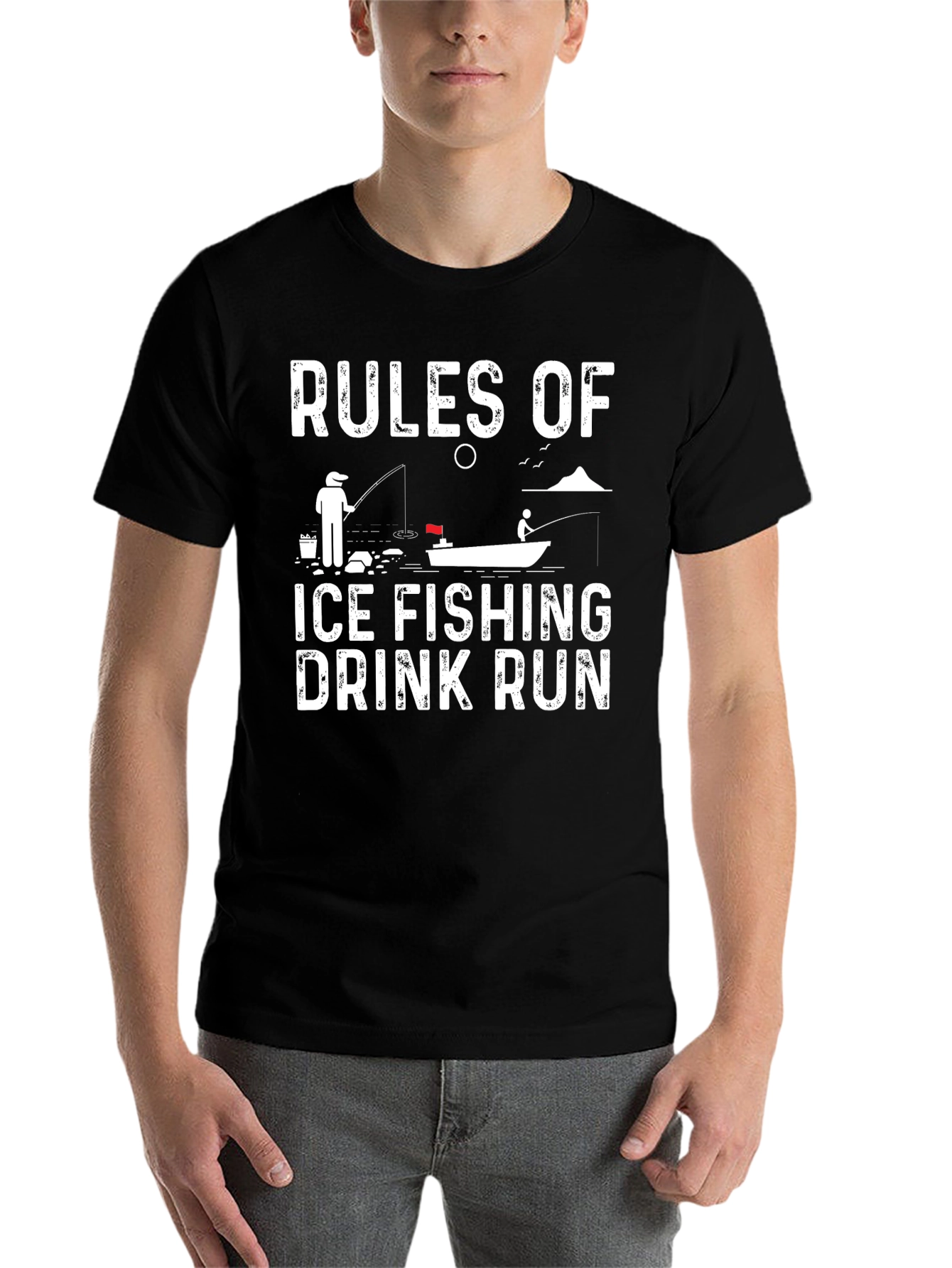 Black Ice Fishing Rules Graphic Tee view 7