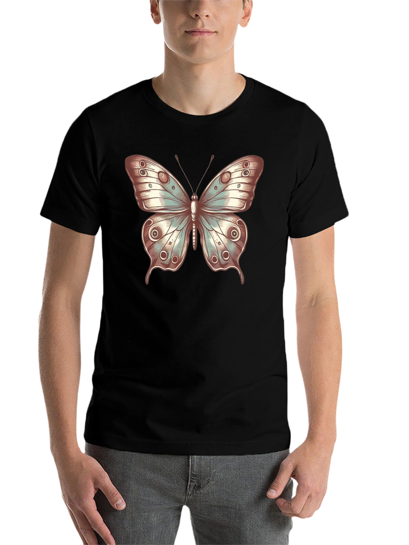 Black Butterfly Print Crew Neck T-Shirt - Stylish Casual Tee view 7