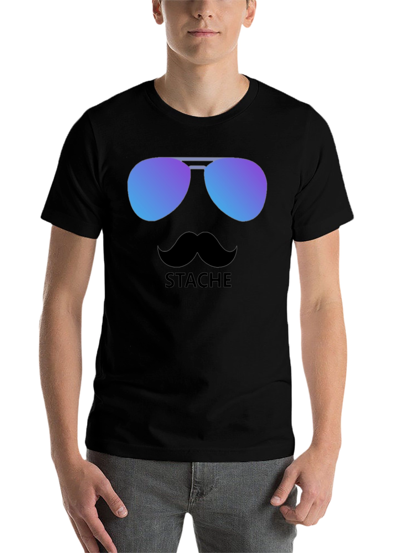 Black Cool Stache T-Shirt - Sunglasses & Moustache Graphic Tee view 7