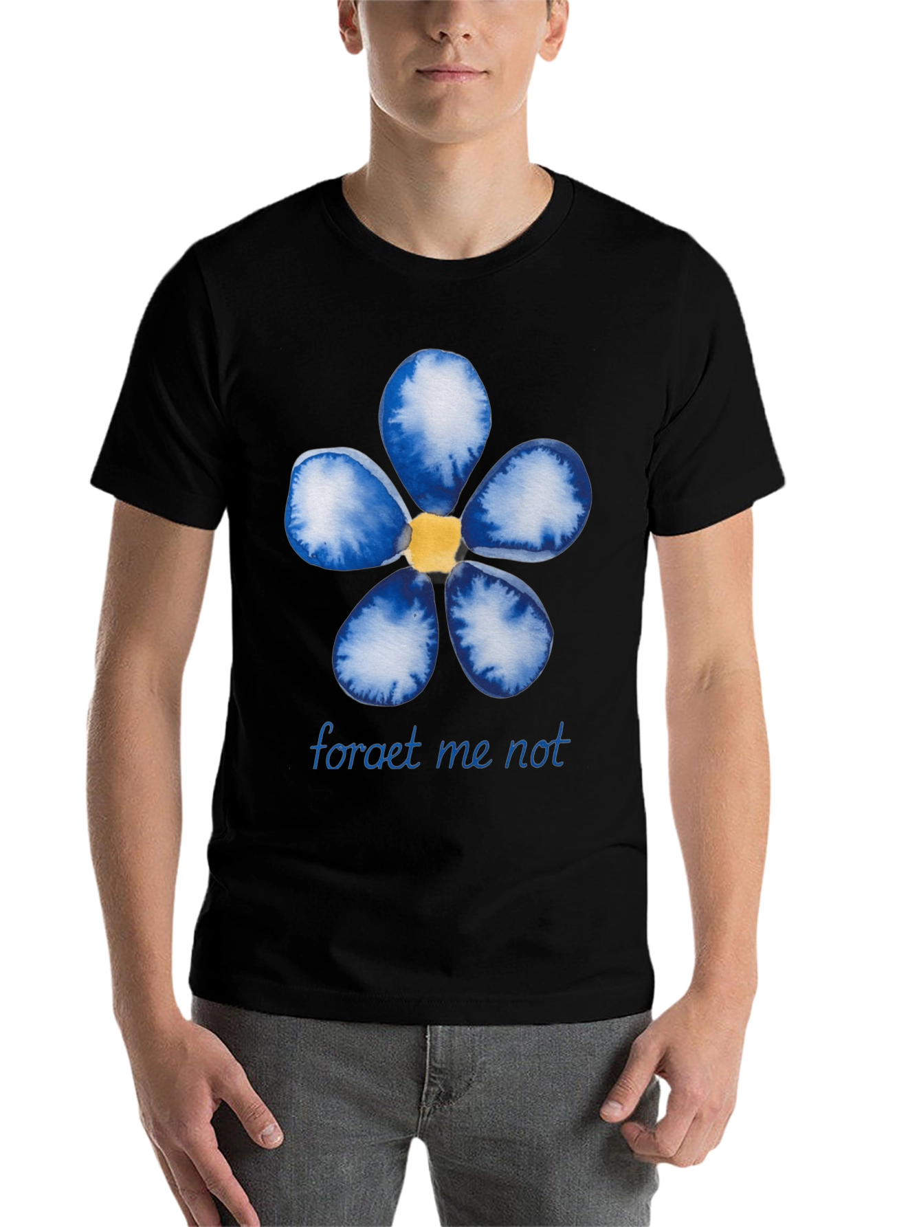 Black Forget-Me-Not Flower Graphic Black T-Shirt view 7