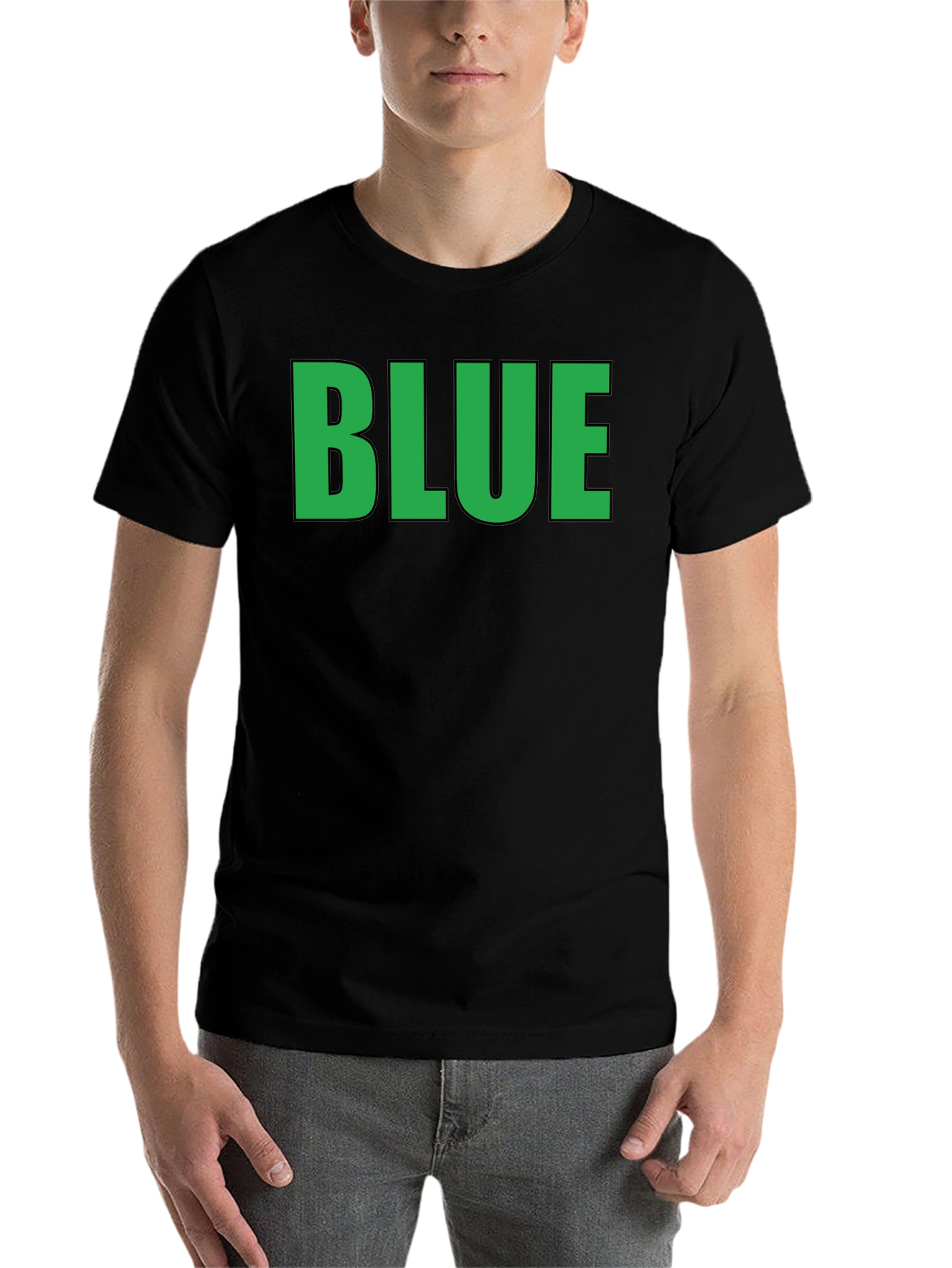 Black Funny Graphic Tee - BLUE (Green Text) - Adult T-Shirt view 7