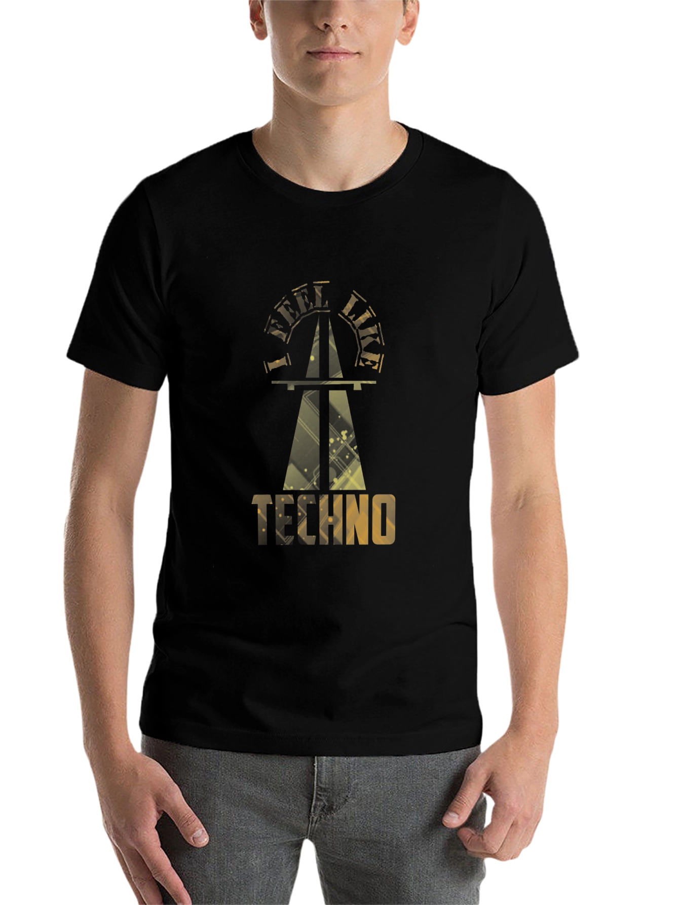 Black Golden Techno Graphic Black T-Shirt view 7