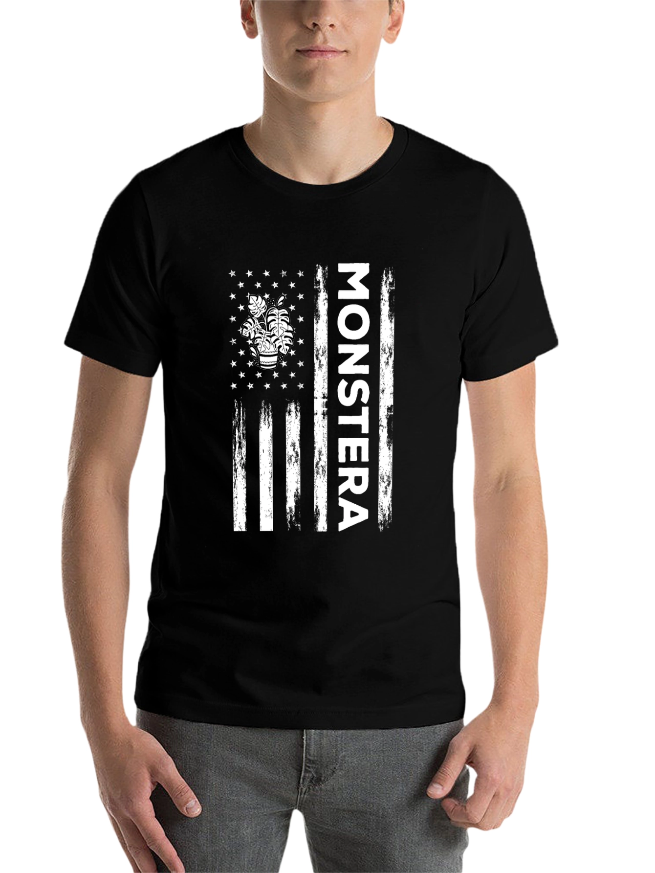 Black Monstera Plant Flag Graphic Tee view 7