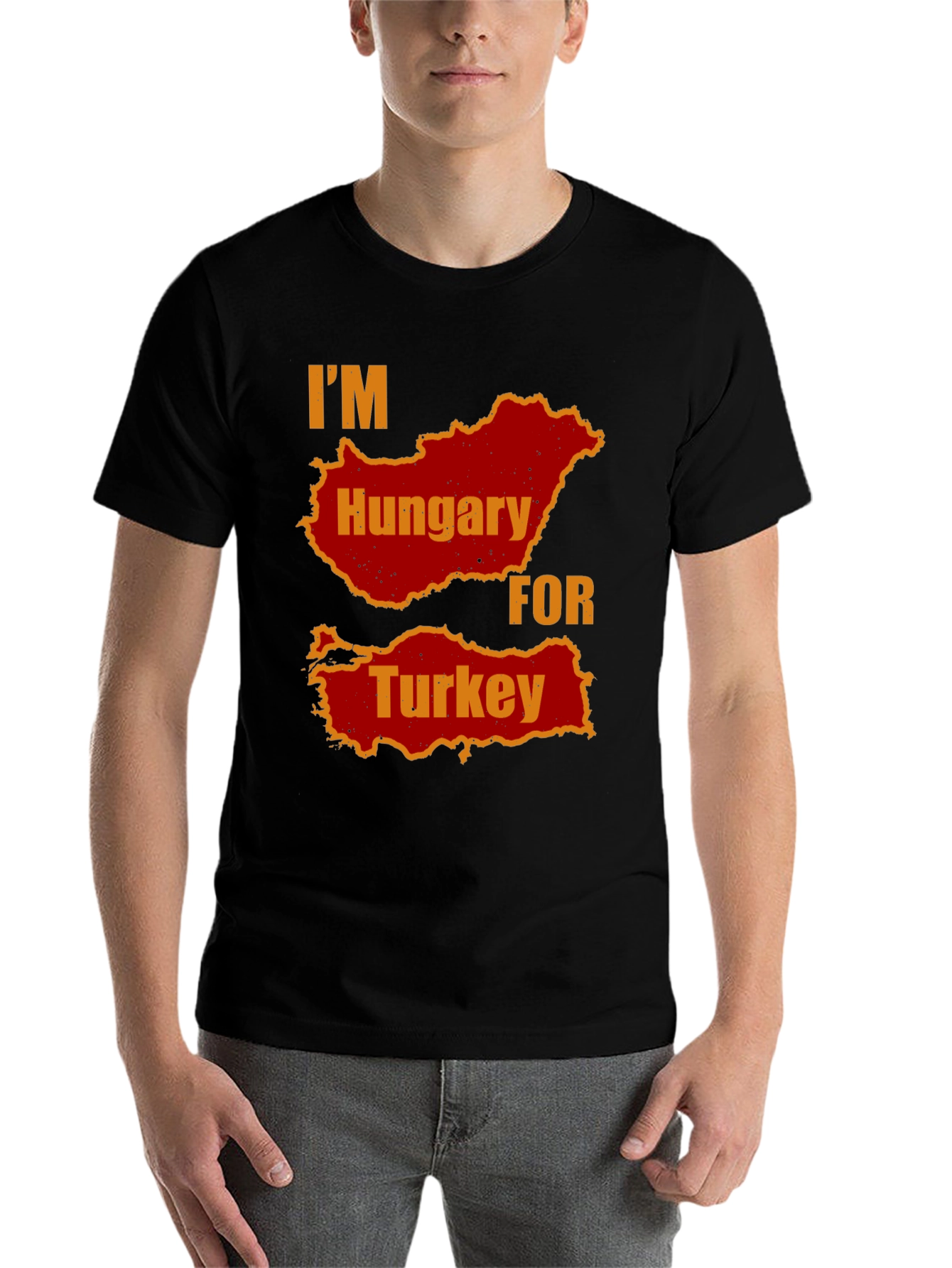 Black I'm Hungary For Turkey Men's Black T-Shirt view 7