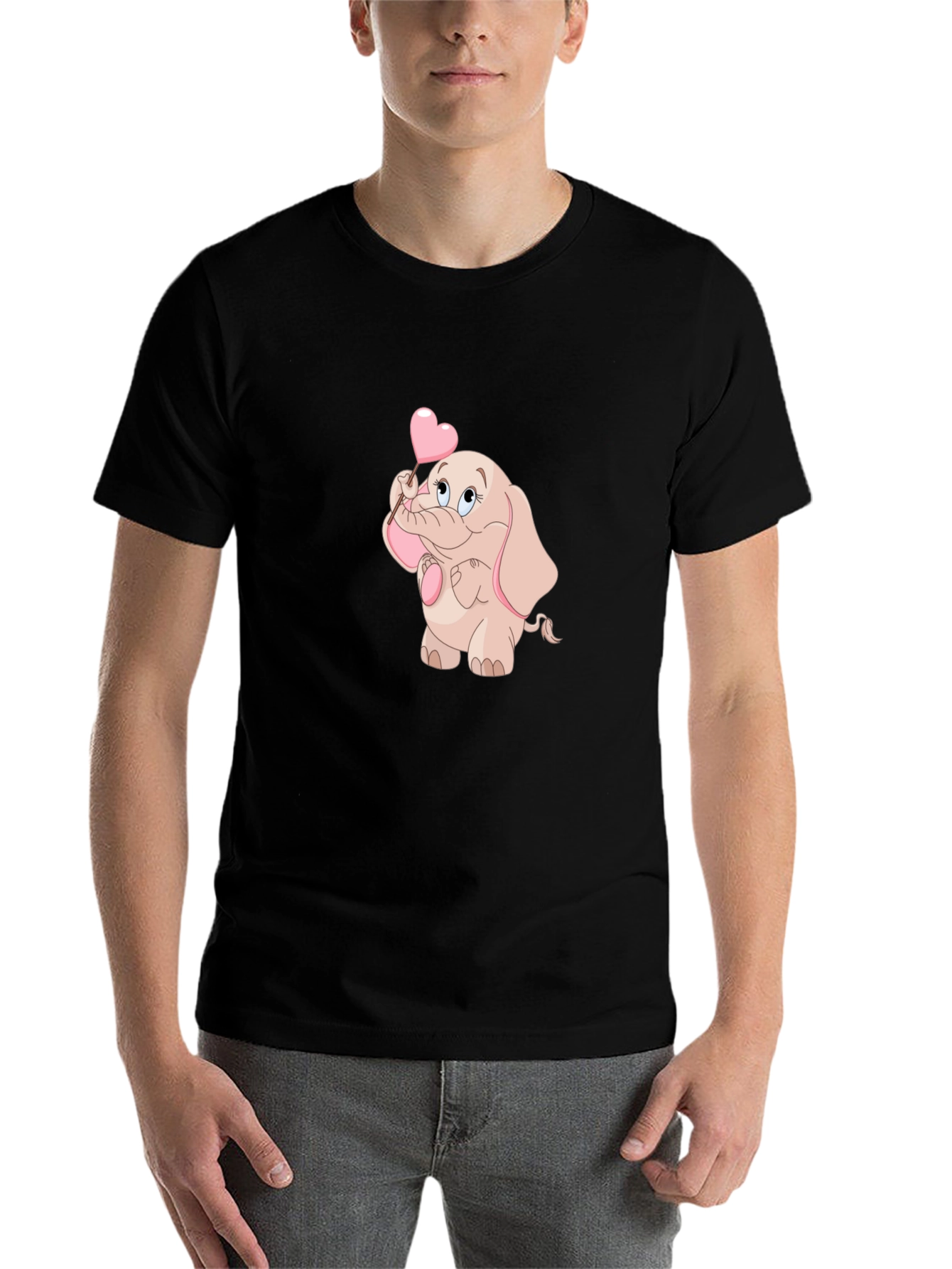 Black Cute Elephant Holding Heart T-Shirt view 7