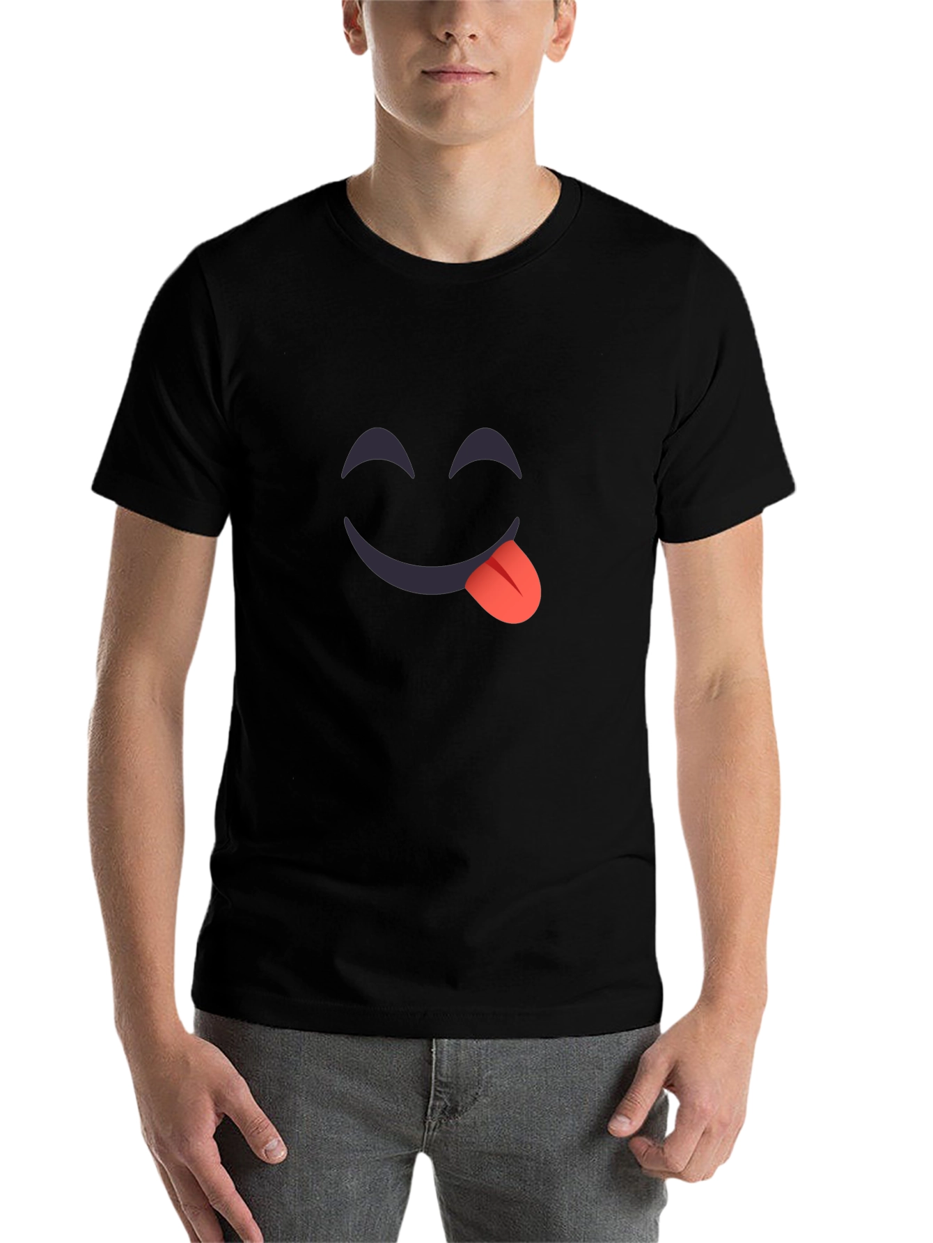 Black Funny Emoji T-Shirt - Tongue Out Graphic Tee view 7