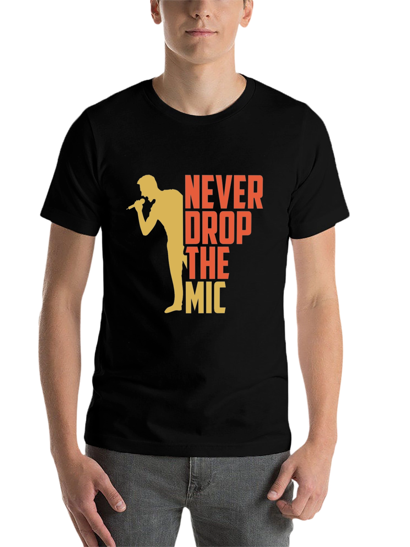 Black Never Drop The Mic Graphic Tee - Black Cotton T-Shirt view 7
