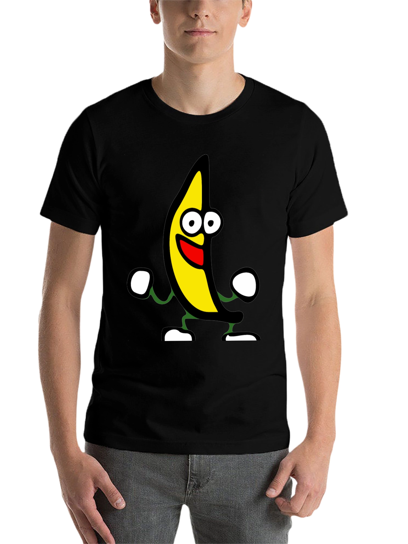 Black Funny Banana Cartoon Graphic Black T-Shirt view 7