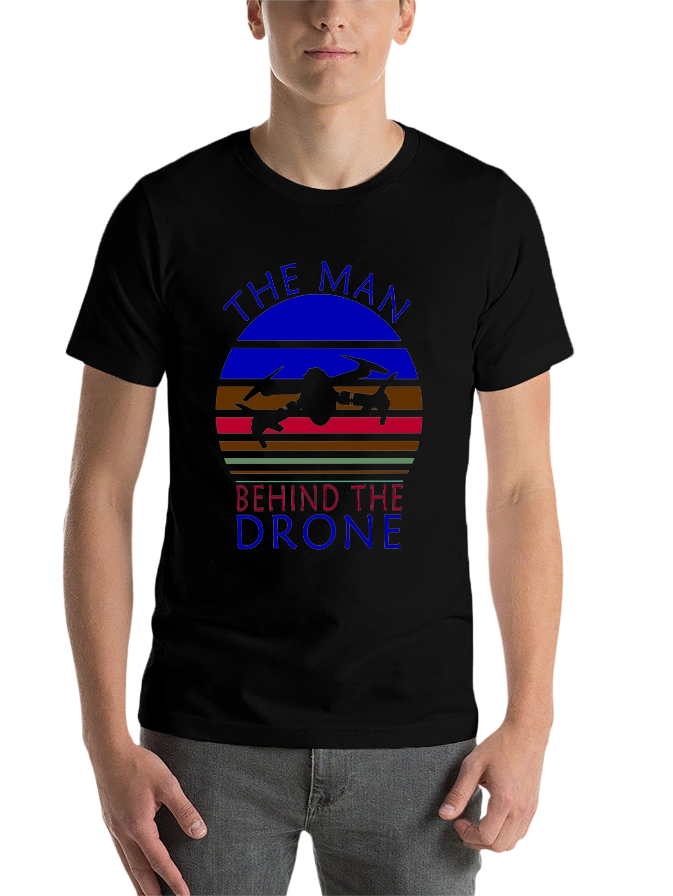 Black The Man Behind the Drone Graphic T-Shirt view 7