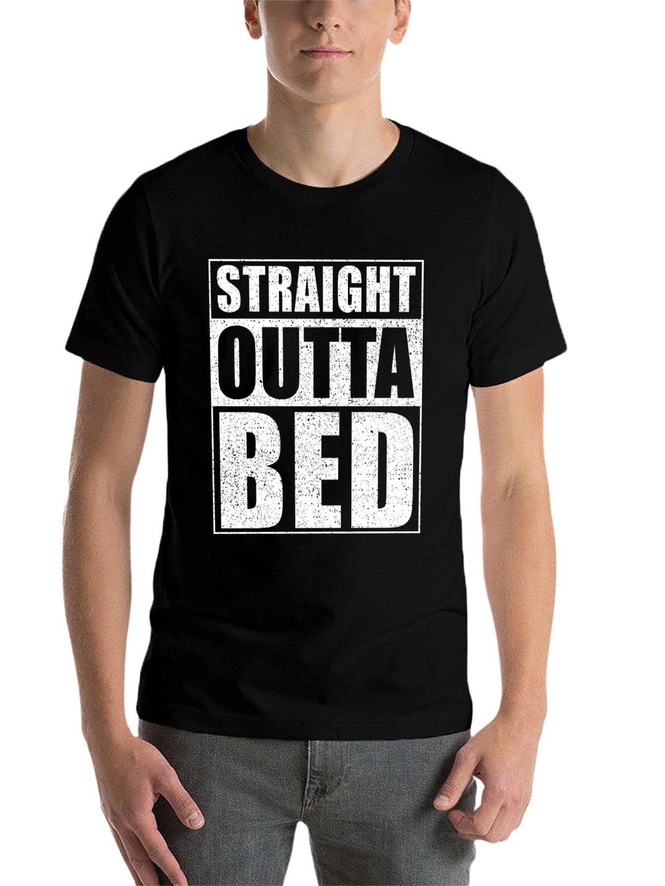 Black Straight Outta Bed T-Shirt - Funny Slogan Tee view 7