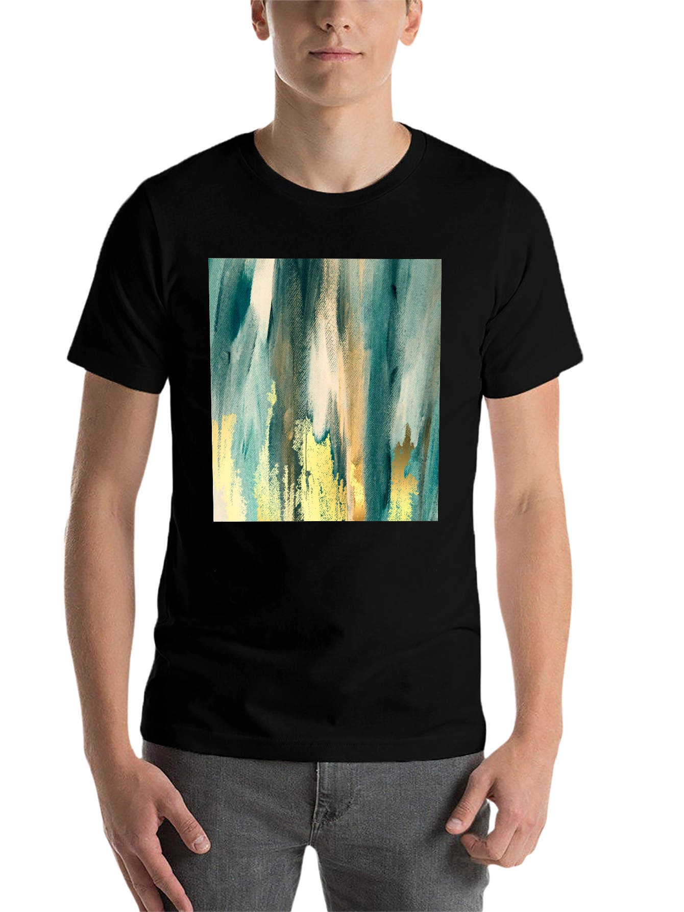 Black Abstract Art Print Black Crew Neck T-Shirt view 7