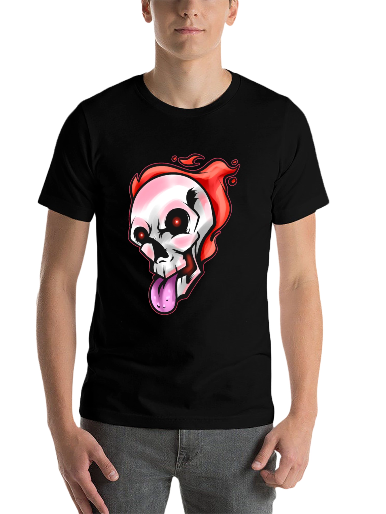 Black Flaming Skull Graphic Tee - Men's Black T-Shirt view 7