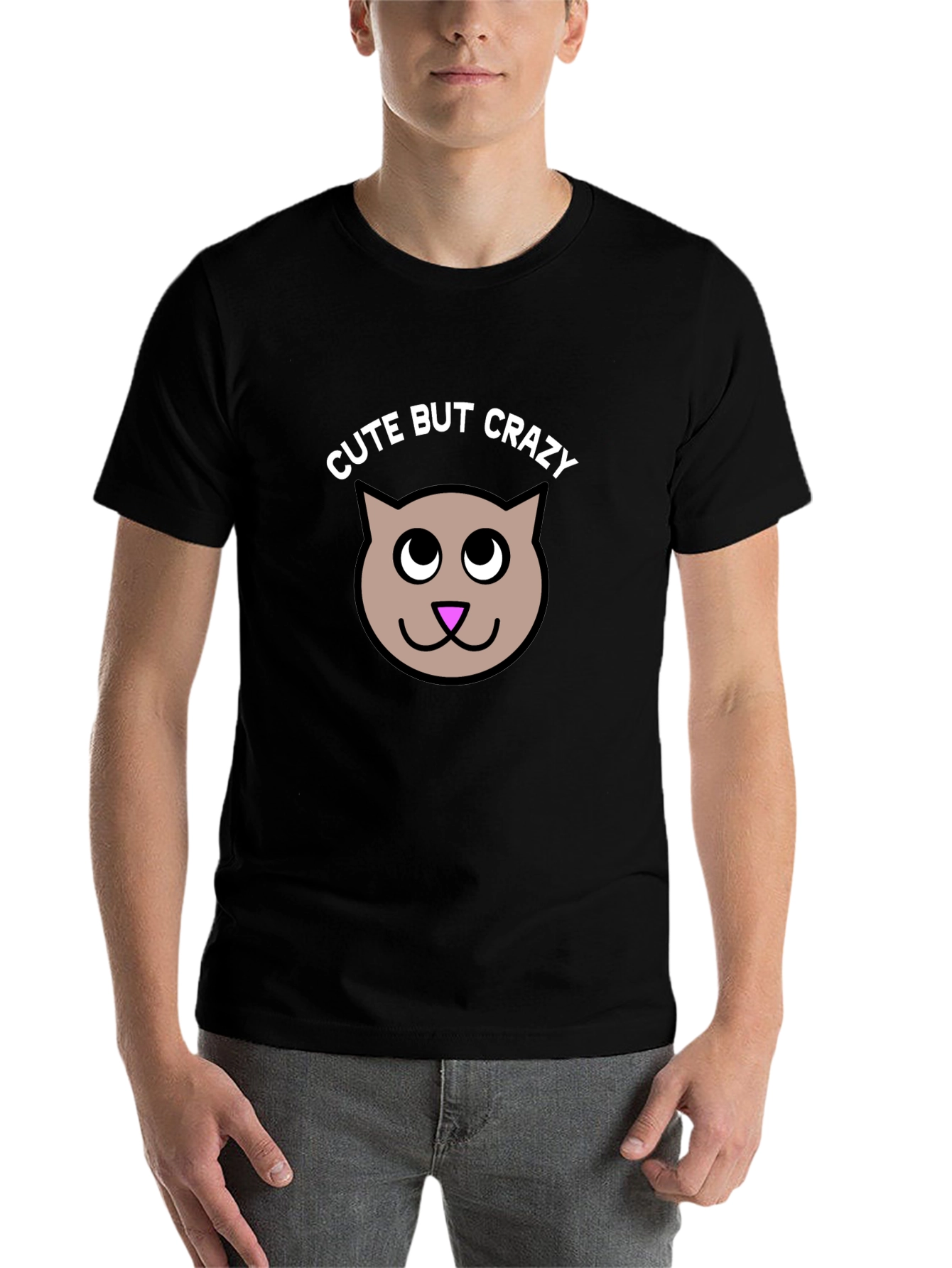 Black Cute But Crazy Kitty T-Shirt - Soft Cotton Tee view 7