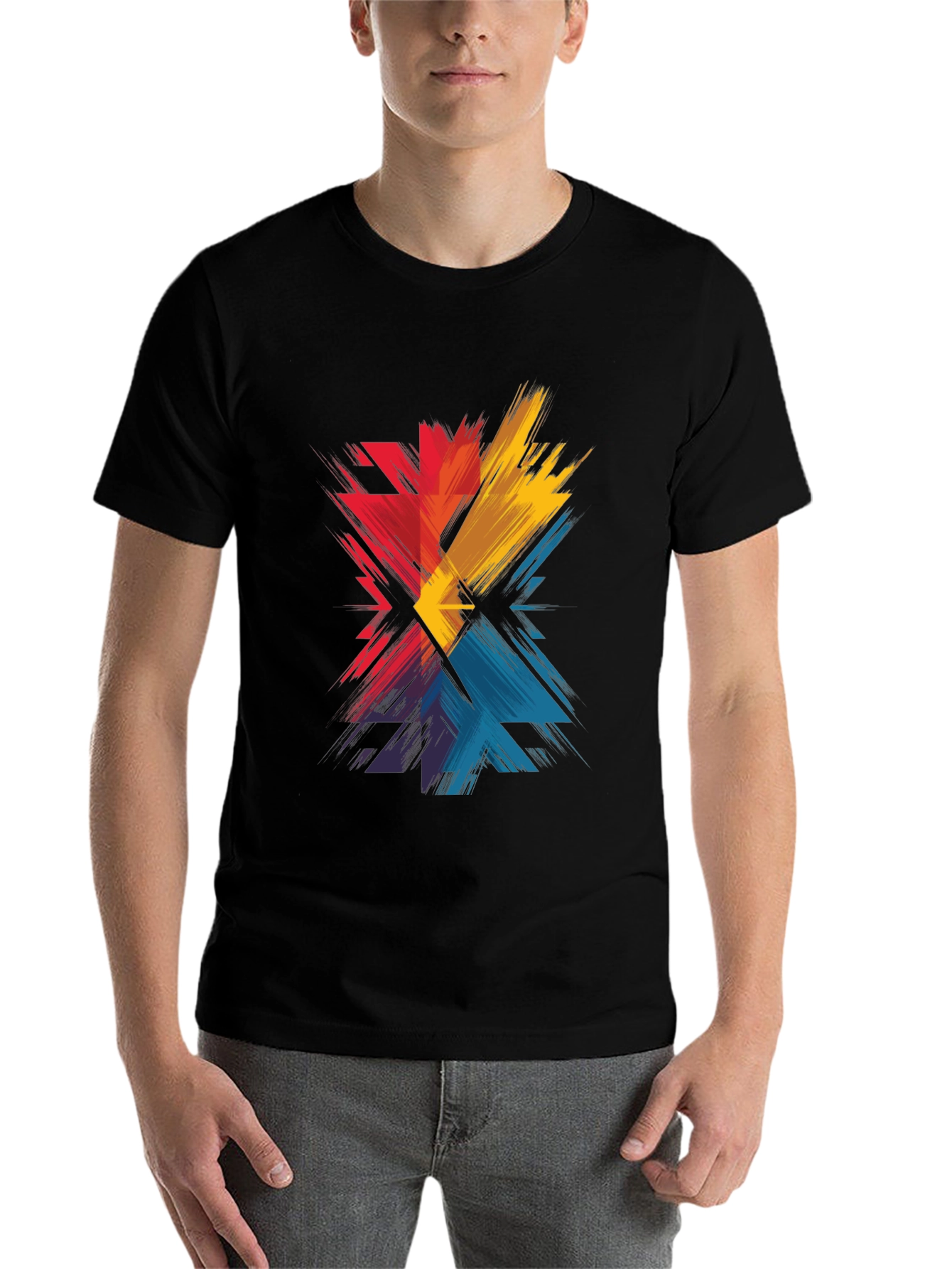 Black Abstract Color Burst Graphic Tee - Men's Black T-Shirt view 7