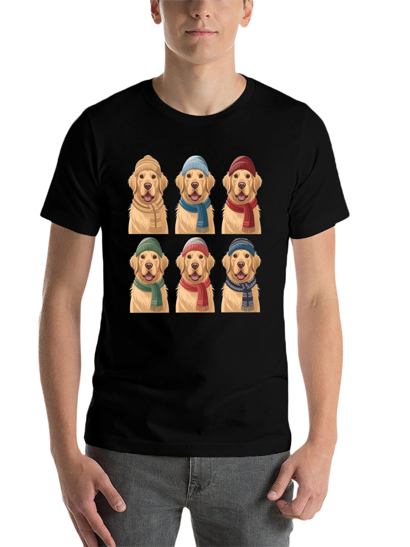 Black Golden Retriever Hats & Scarves T-Shirt view 7