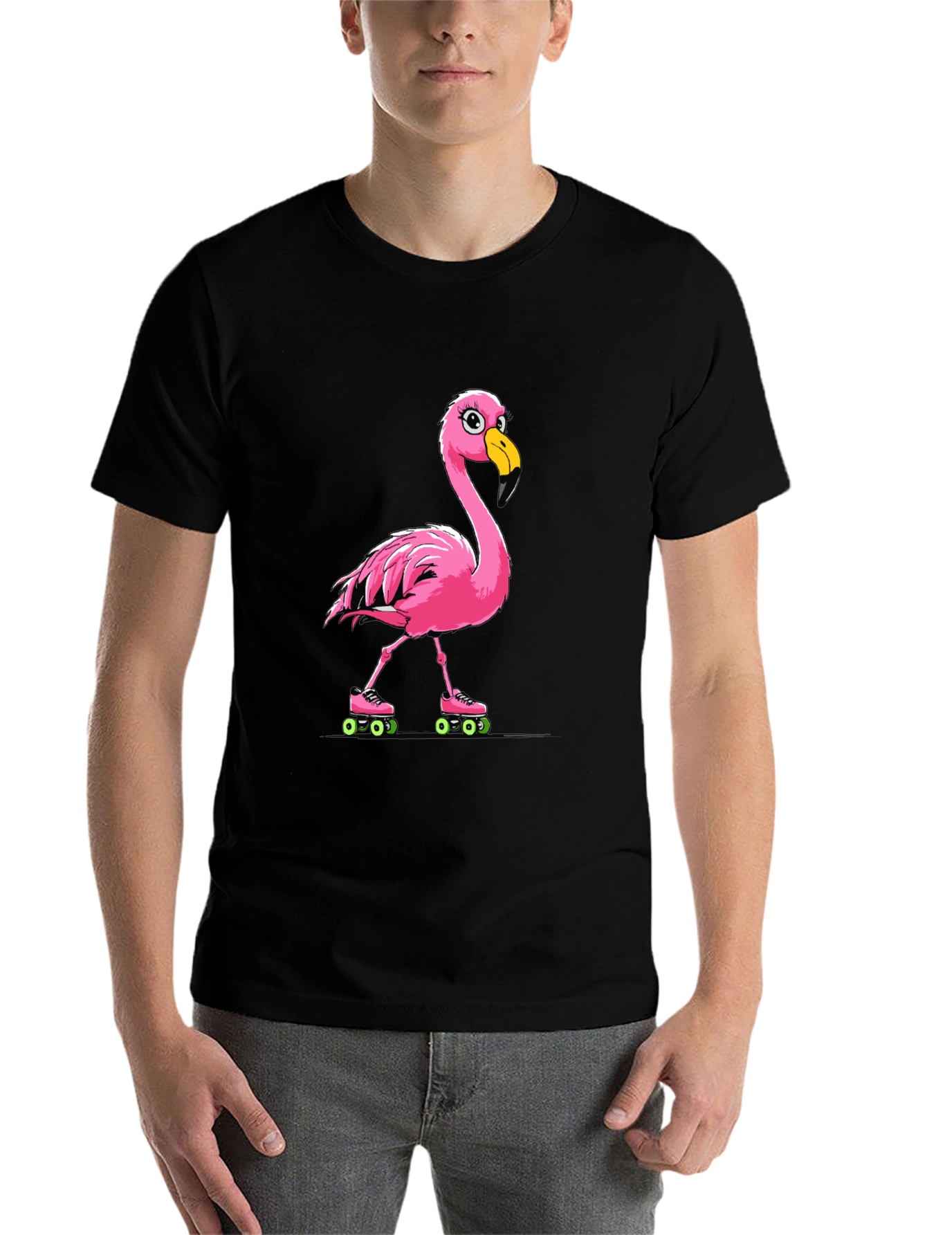 Black Flamingo Roller Skate T-Shirt view 7