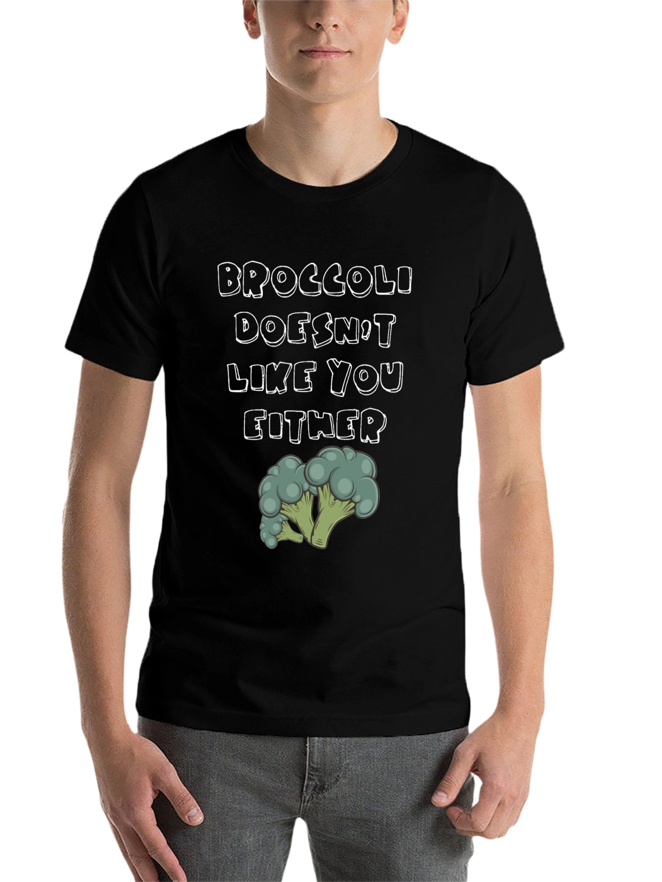 Black Broccoli Doesn't Like You Either Graphic T-Shirt view 7