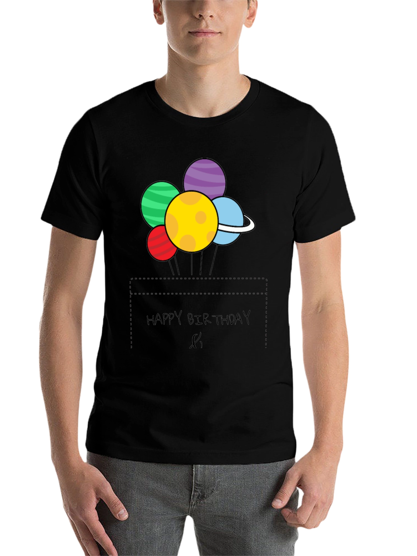 Black Happy Birthday Planet Balloons Graphic Tee view 7