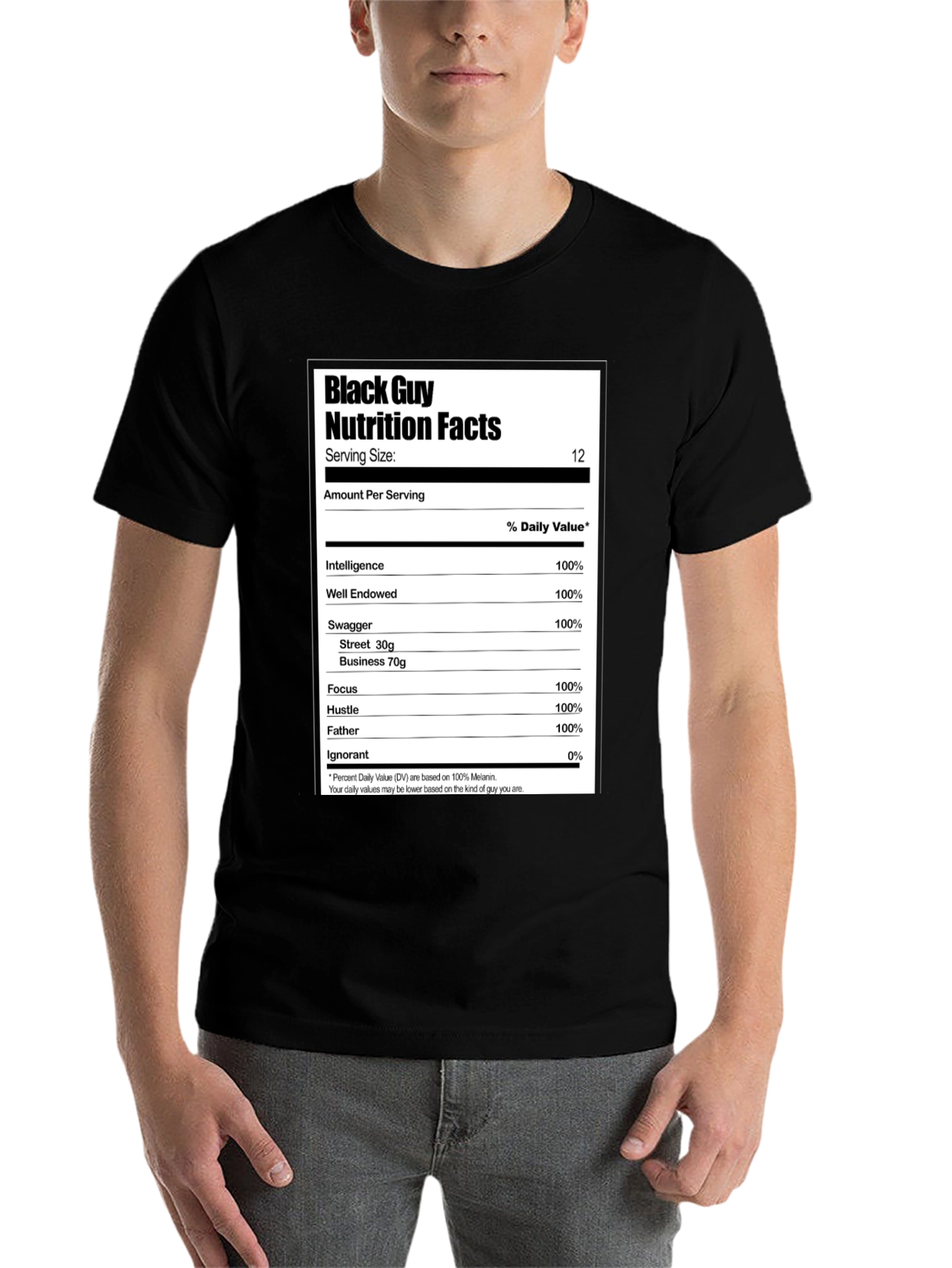 Black Black Guy Nutrition Facts Graphic T-Shirt view 7