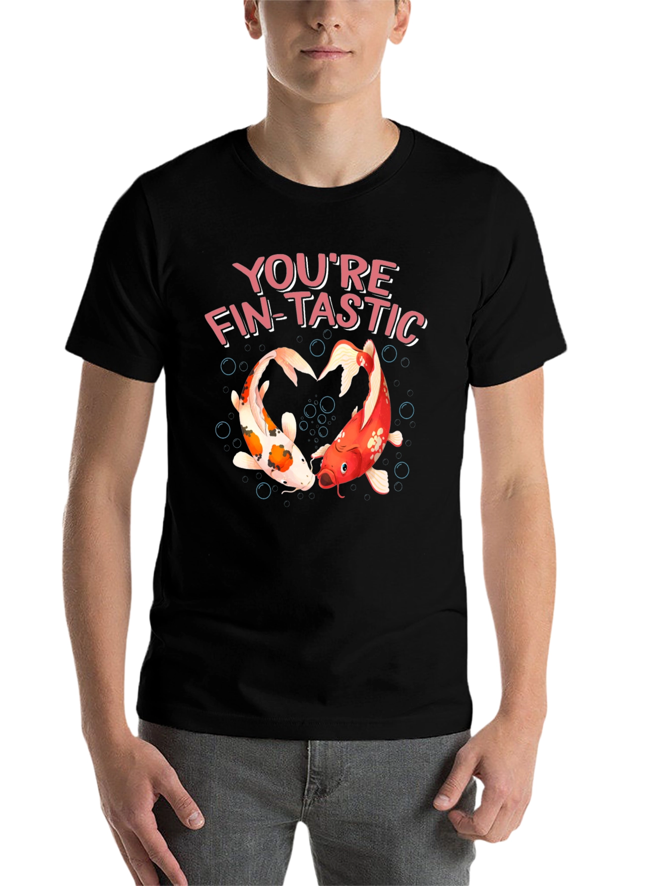 Black You're Fin-Tastic Koi Fish T-Shirt view 7