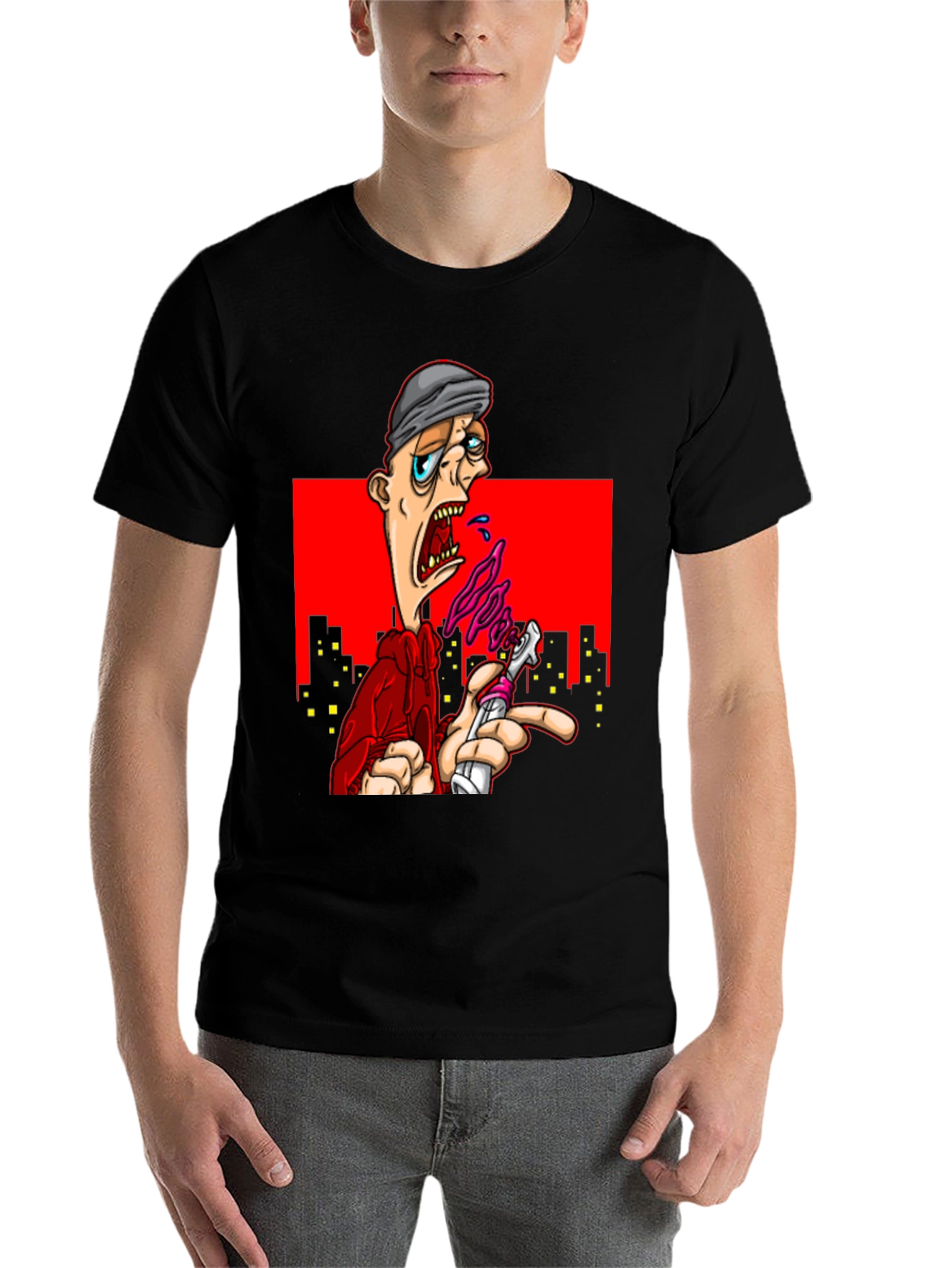 Black Edgy Cartoon Graphic T-Shirt - Urban Style view 7