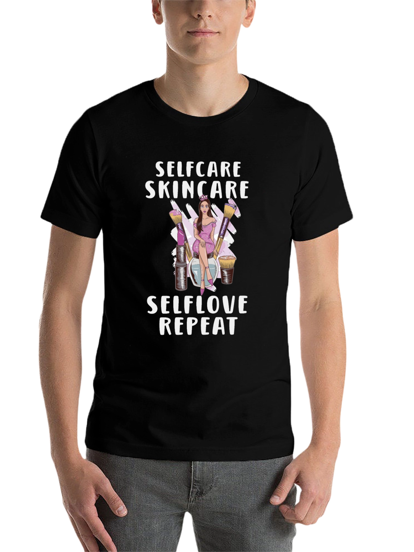 Black Selfcare Skincare T-Shirt: Selflove Repeat Design view 7