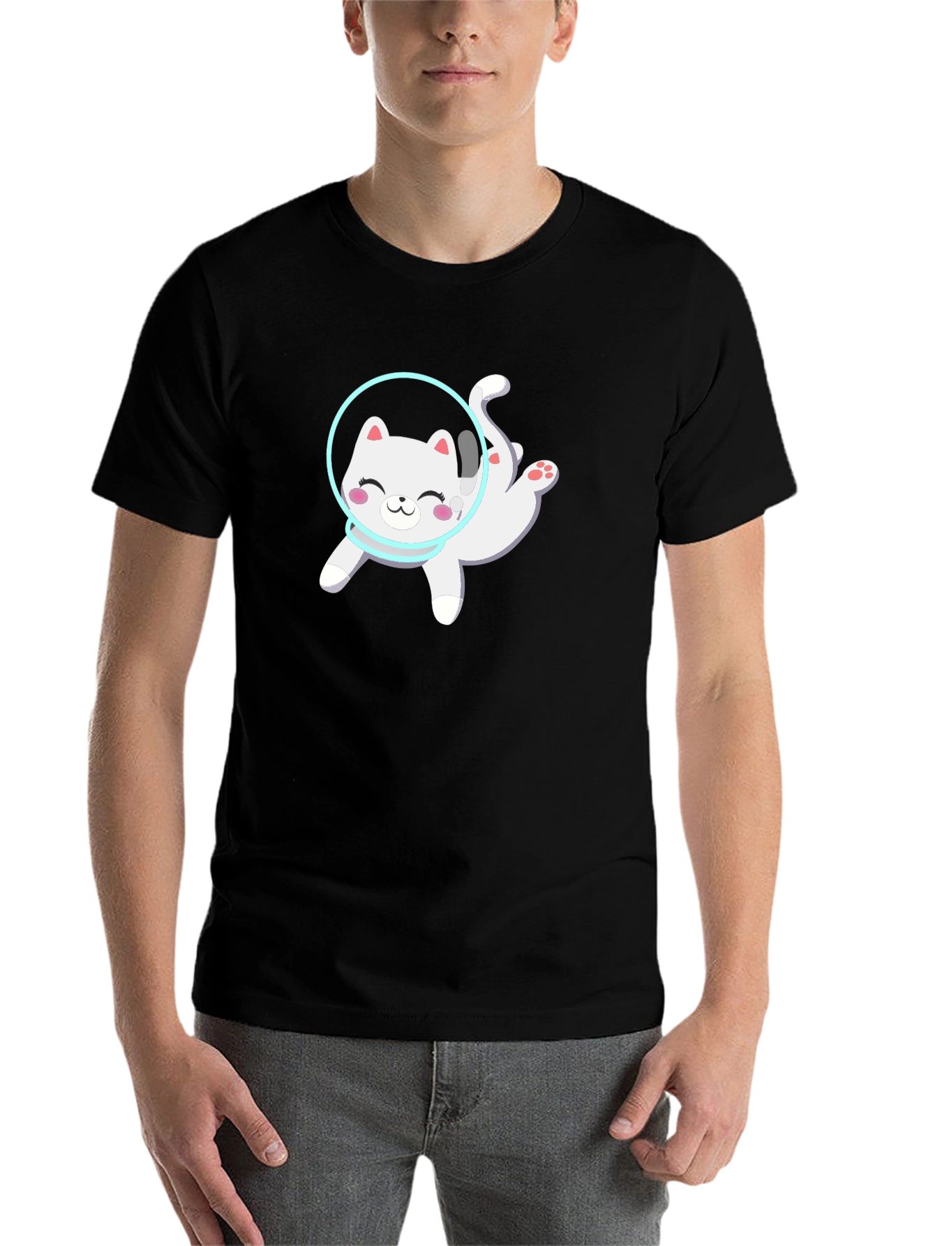Black Astronaut Cat Black T-Shirt - Cute Space Kitty Design view 7