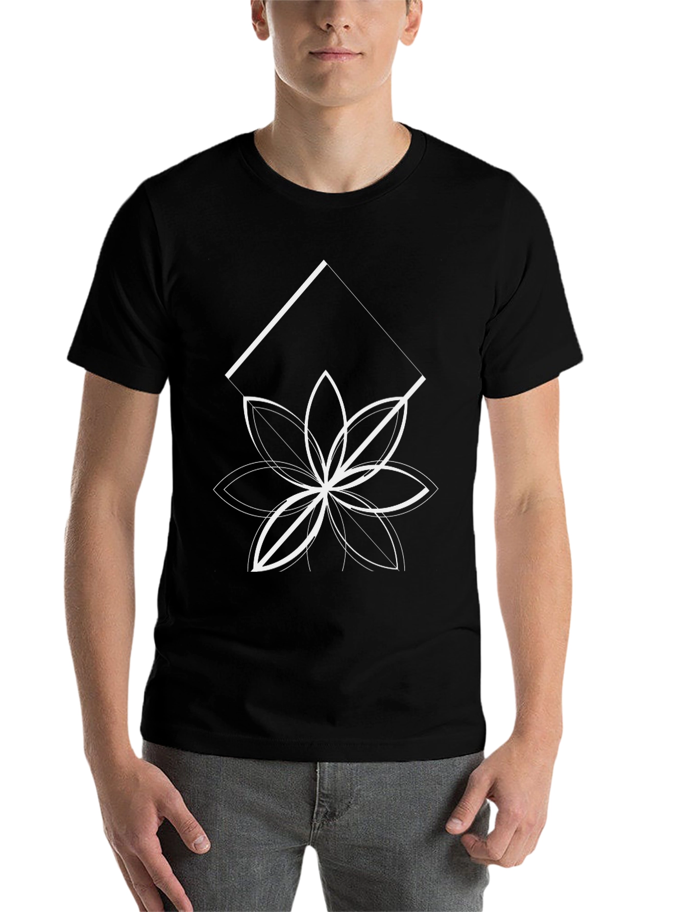 Black Geometric Flower Graphic Tee - Black view 7