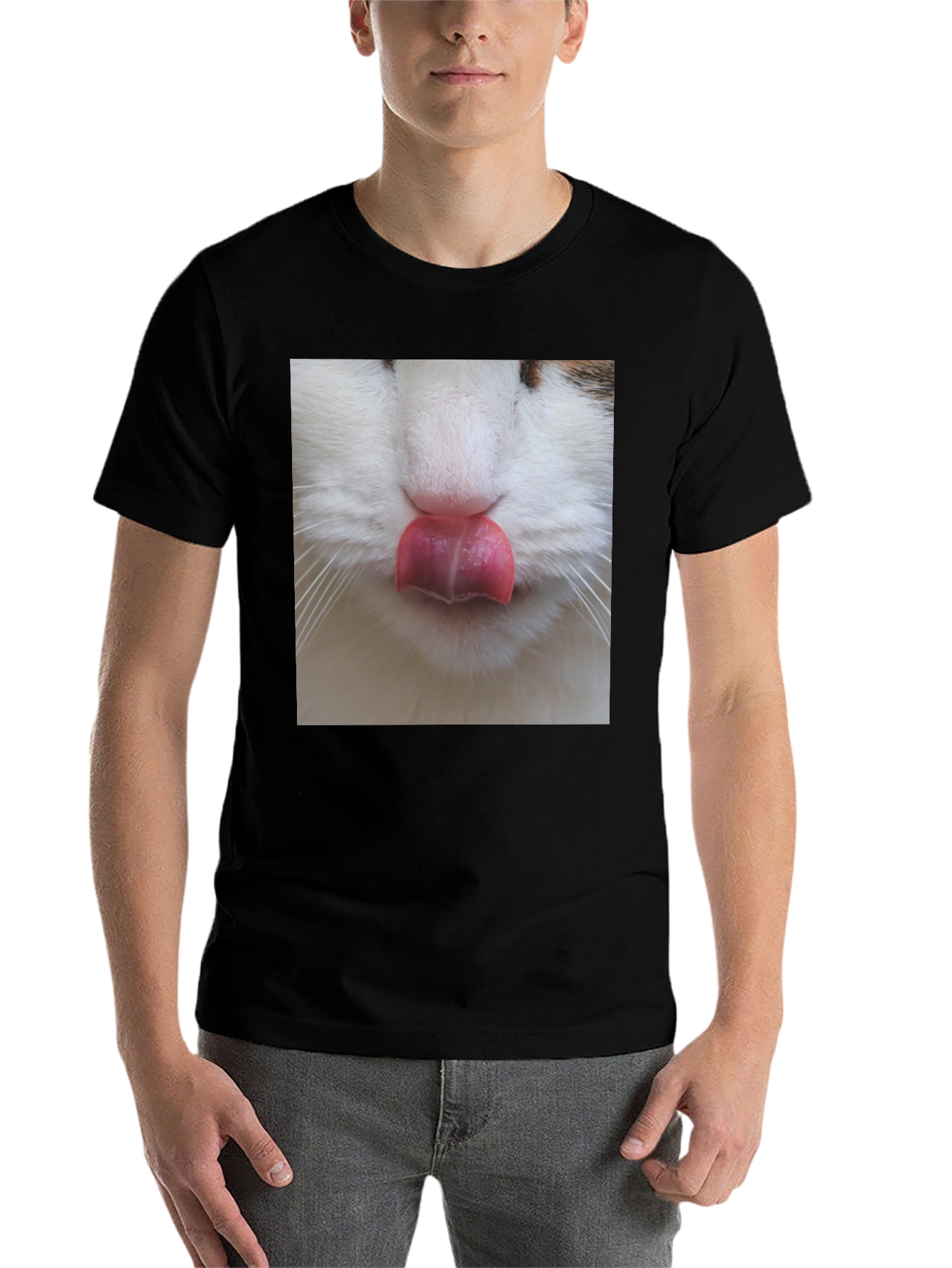 Black Funny Cat Tongue T-Shirt - Black Graphic Tee view 7