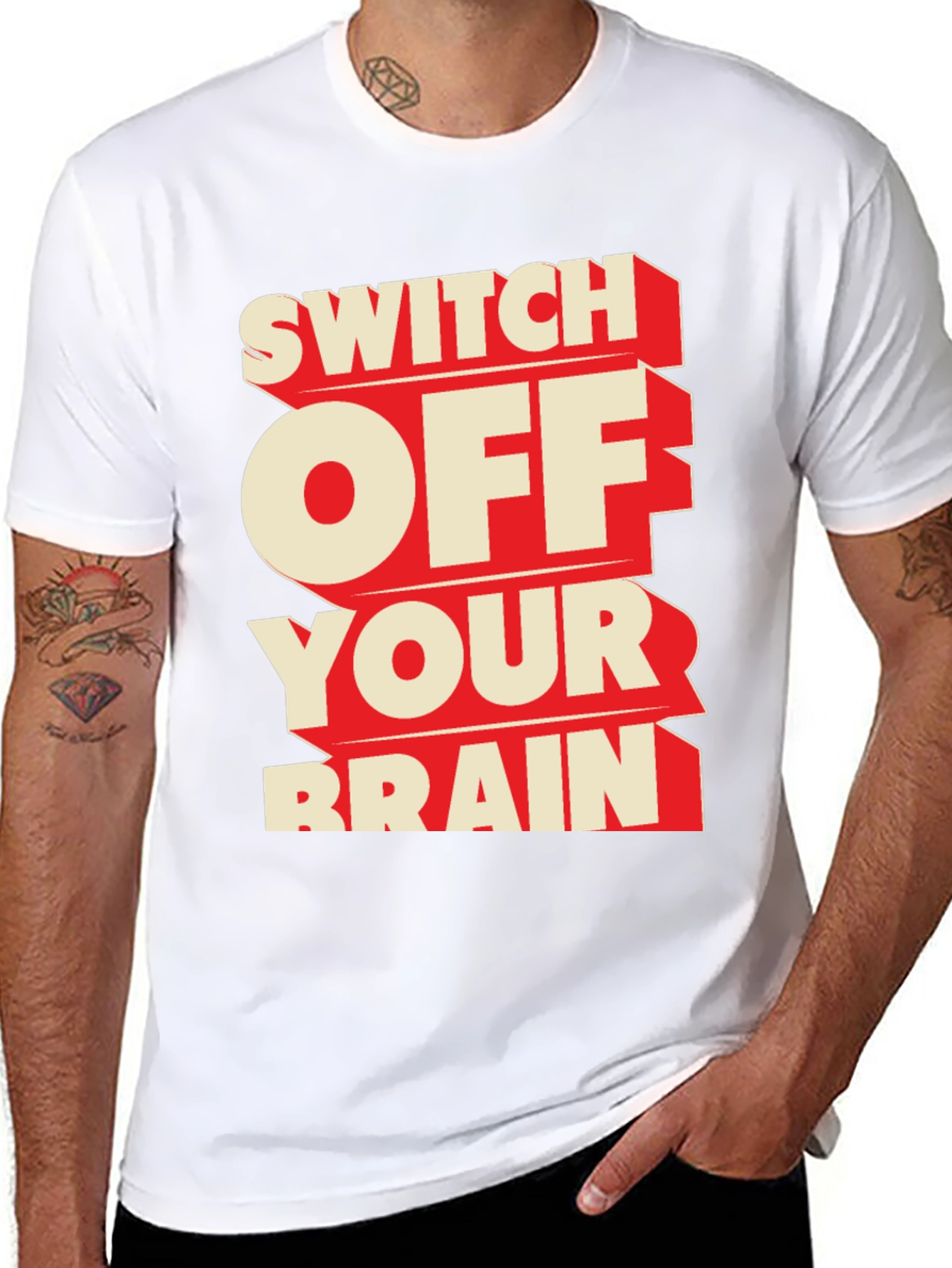 Black Switch Off Your Brain Black Graphic Tee view 8