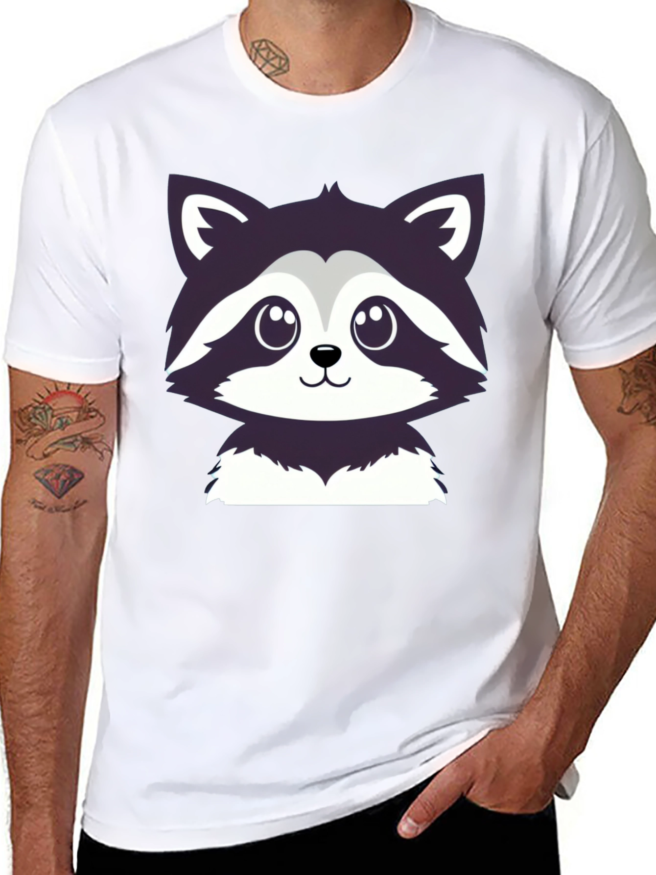 Black Cute Raccoon Graphic Tee - Soft Cotton Blend view 8
