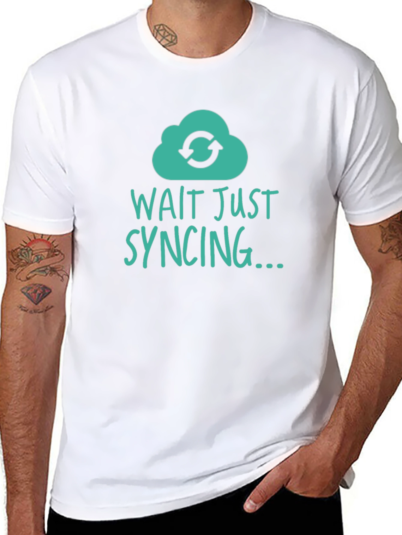 Black Wait Just Syncing T-Shirt - Tech Humor Tee view 8