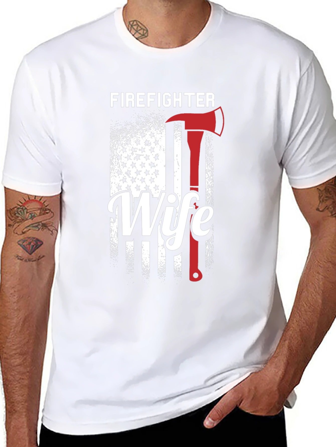 Black Firefighter Wife Graphic Tee - American Flag view 8