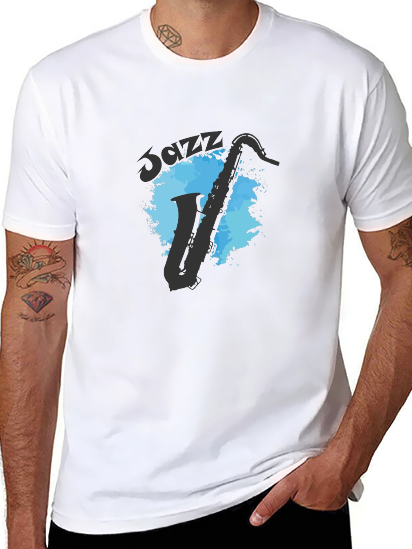 Black Cool Jazz Saxophone Graphic T-Shirt - Black view 8