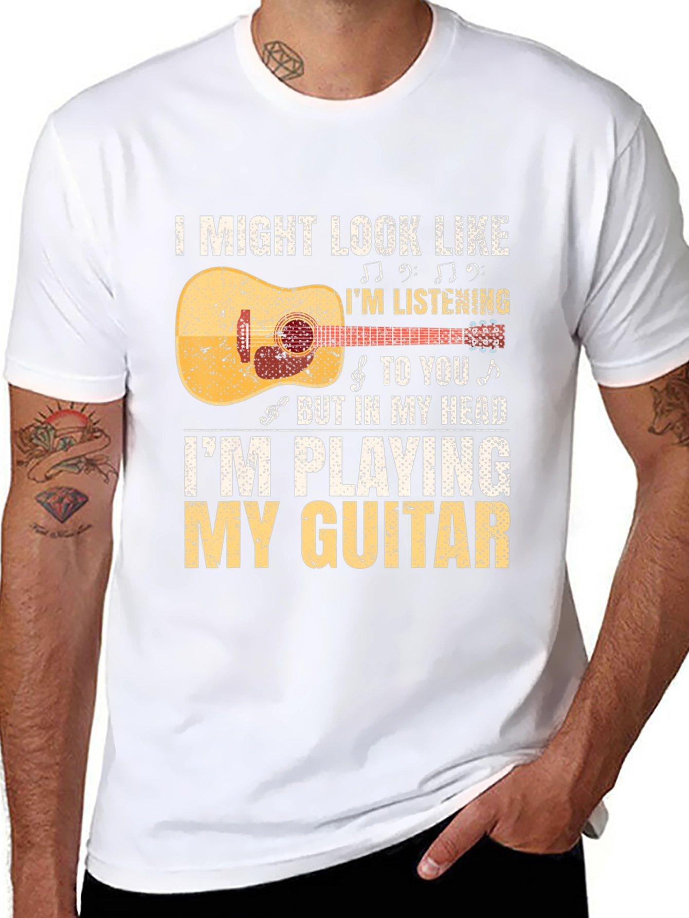 Black Guitar Player T-Shirt: Listening With My Head view 8